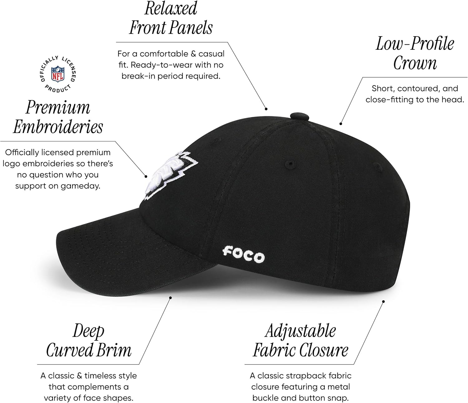 FOCO NFL Mens NFL Team Logo Black & White Casual Hat Caps - Image 3