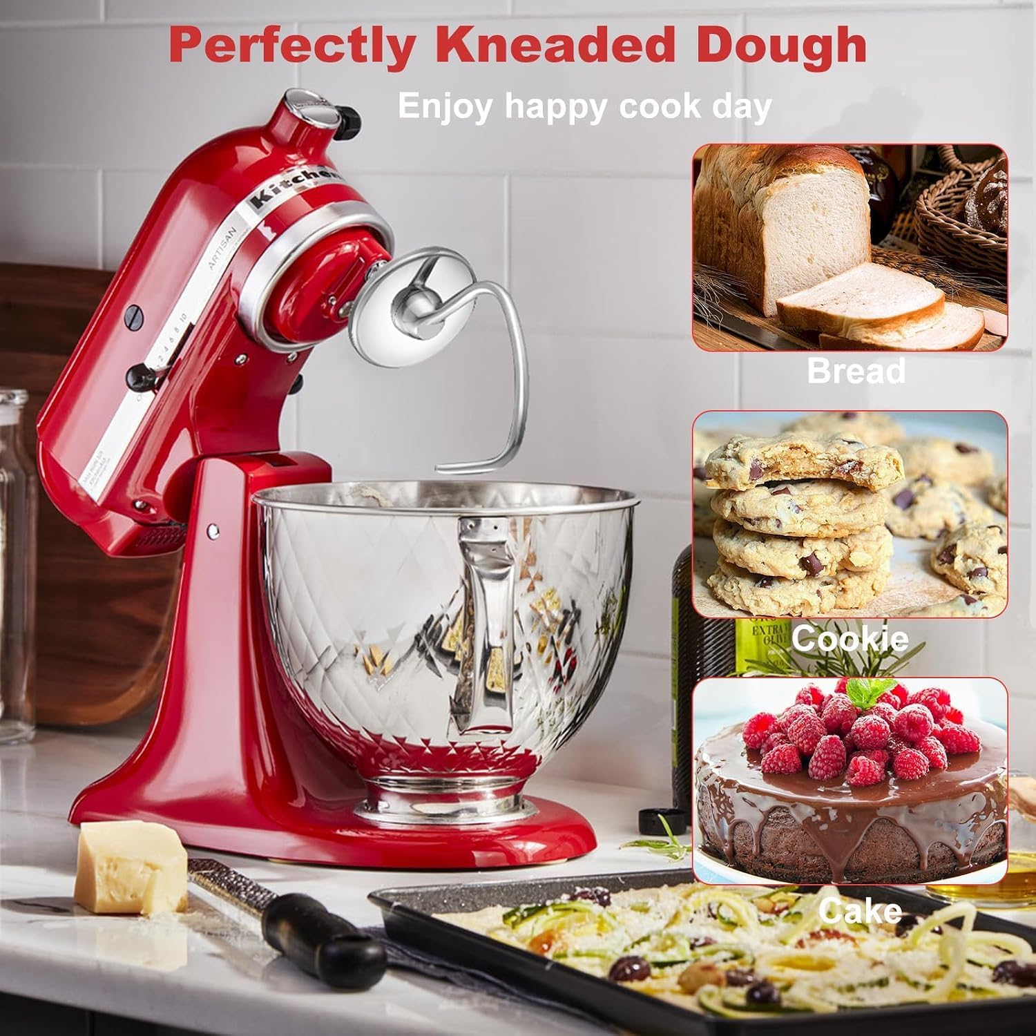 Stainless Steel Dough Hook Compatible with KitchenAid 4.5-5 Qt Tilt-Head Stand Mixer, Heavy Duty Bread Dough Maker Attachment Fits Artisan, Classic, Classic Plus, K45SS, KSM150, KSM90, Dishwasher Safe