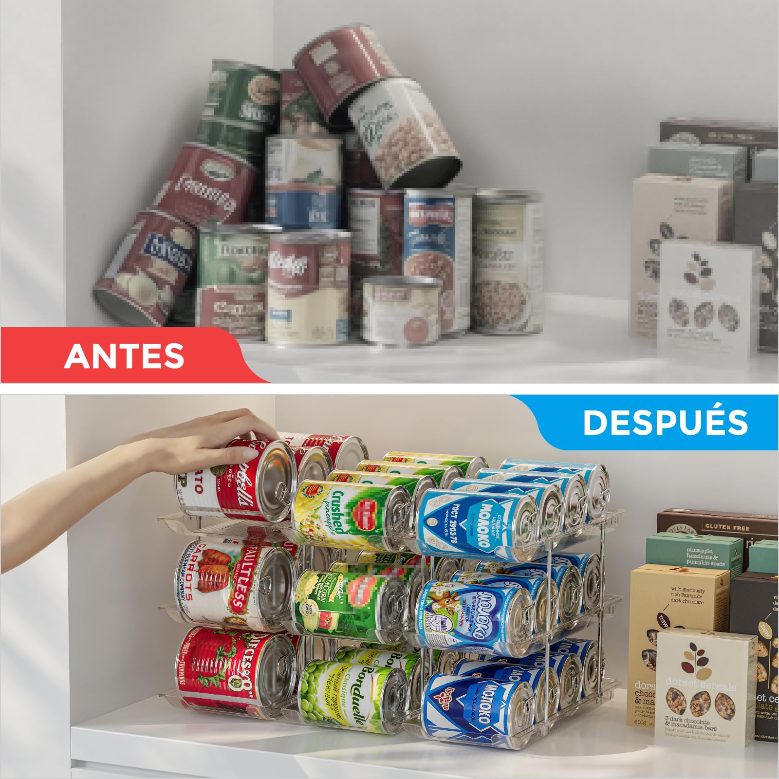 Organizador de latas apilable de 3 niveles para despensa, organizador de refrescos para nevera con capacidad para 36 latas, dispensador automático de latas para cocina, transparente