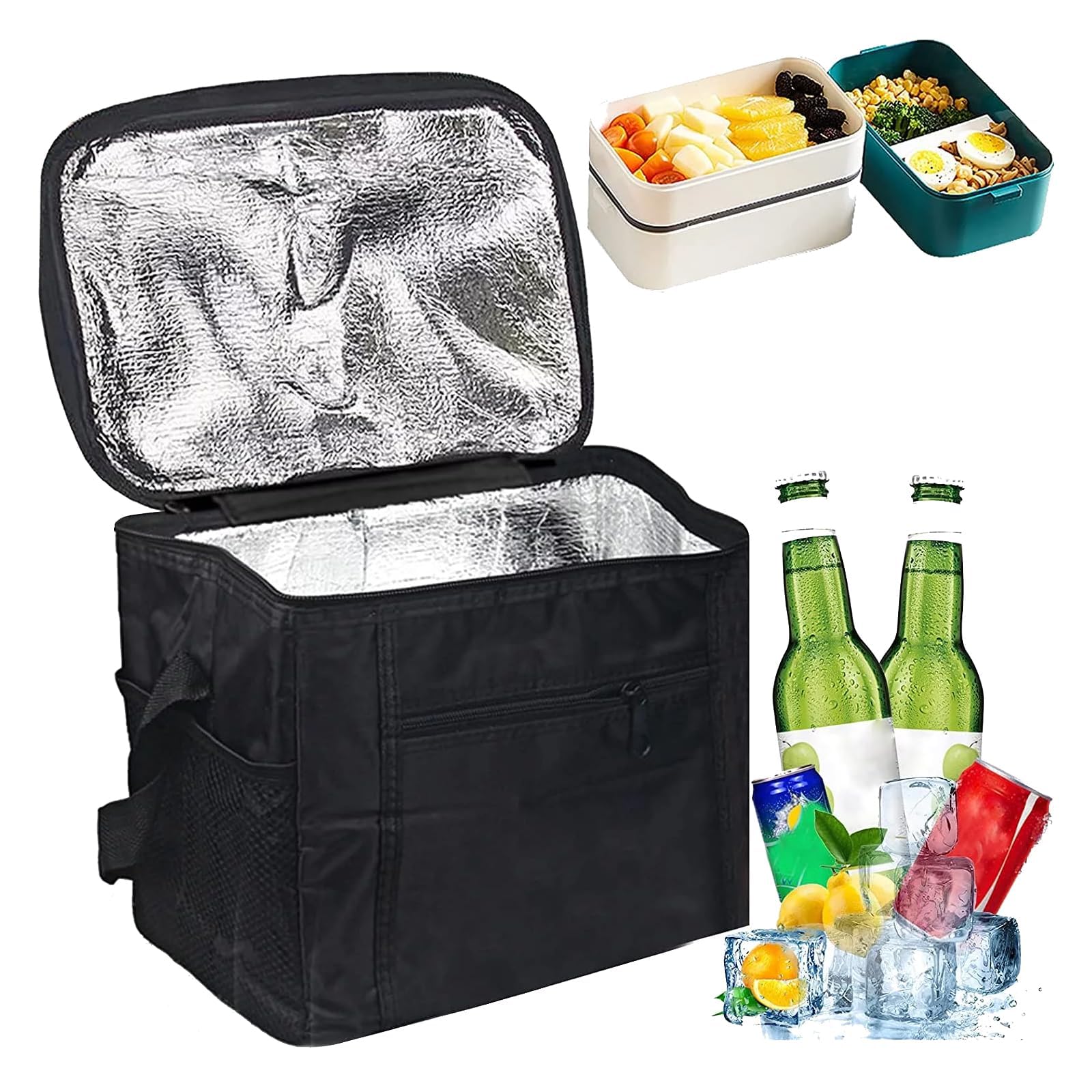 Cool Bags, 18L Large Insulated Picnic Cool Bag, Thermal Food Delivery Bag with Layer Protection, Collapsible Cooler Bag for Camping, Grocery Shopping and Work Lunch Storage