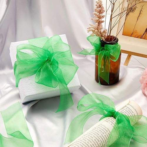 Miniatura 4 de Outus Cinta de organza transparente brillante para envolver regalos, cinta de gasa transparente, cinta de tul de malla (negro, 1.5 pulgadas)