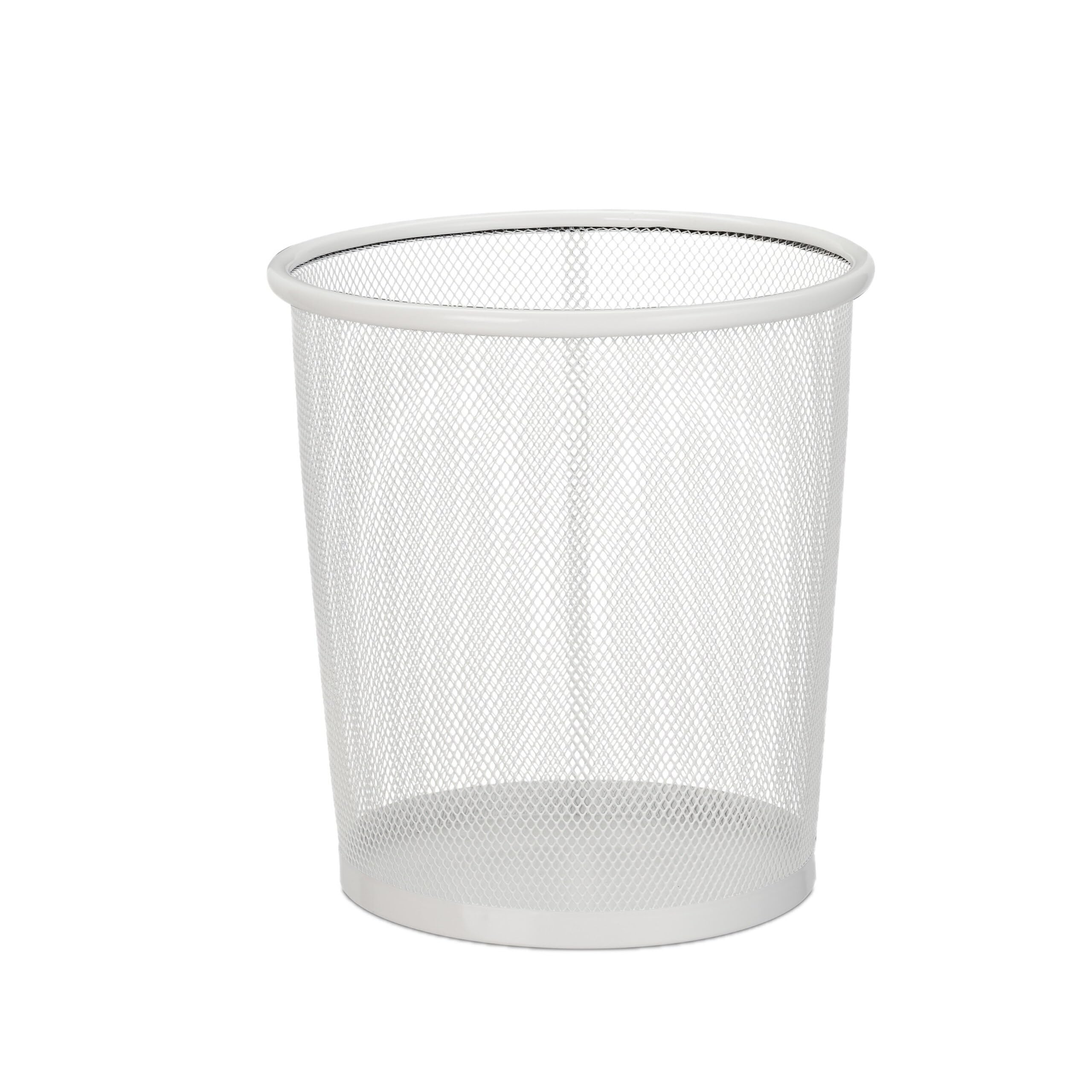 Relaxdays Set 3 Papeleras de Metal Enrejado, Cubo Papeles Dormitorio, 8 Litros, Redondo, sin Tapa, Plástico, 24x23 cm, Blanco