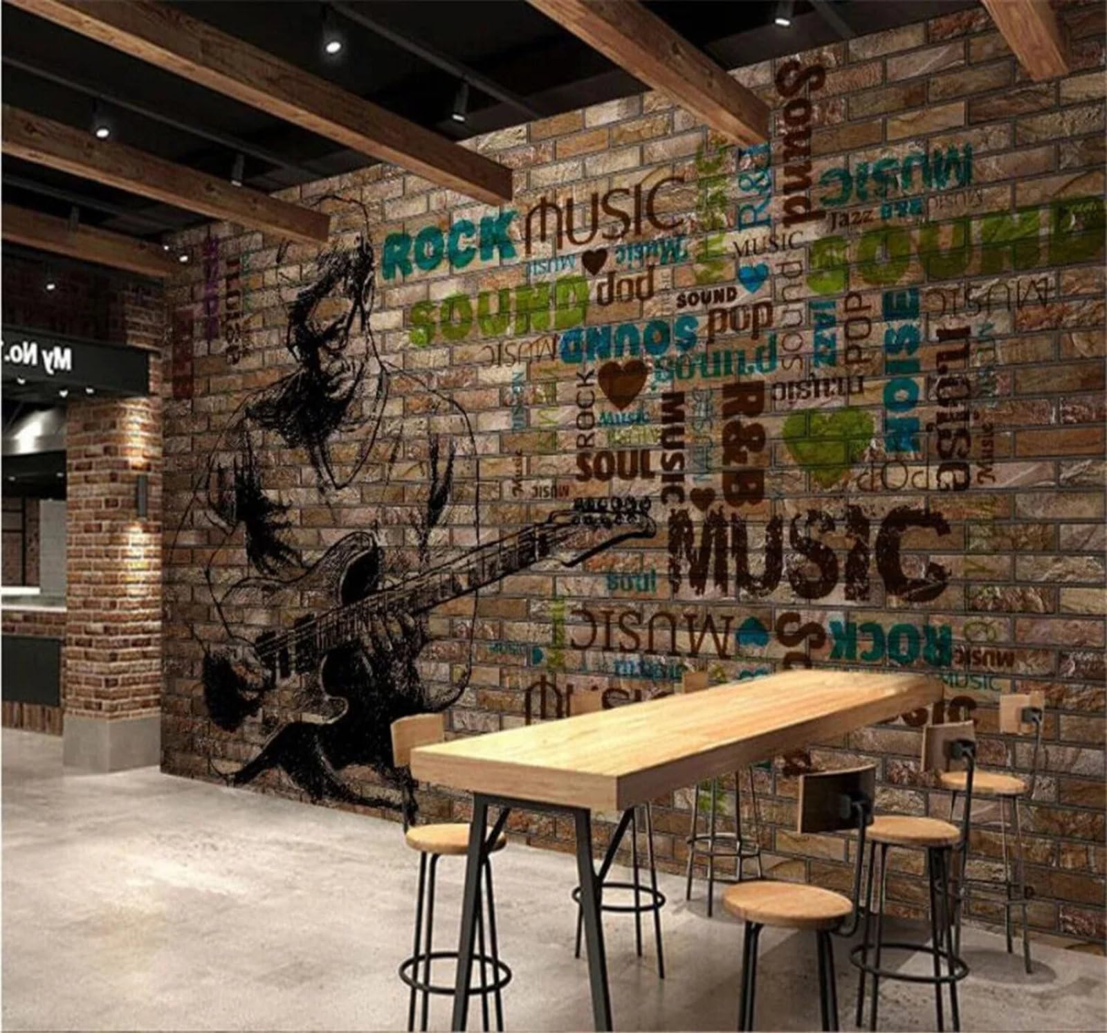 Tzxztt Unique Vintage Brick Wall Music Art Modern 3D Wallpaper Premium Textured Silk Neutral Tones Material Ideal for Living Room Bedroom-250cm×170cm