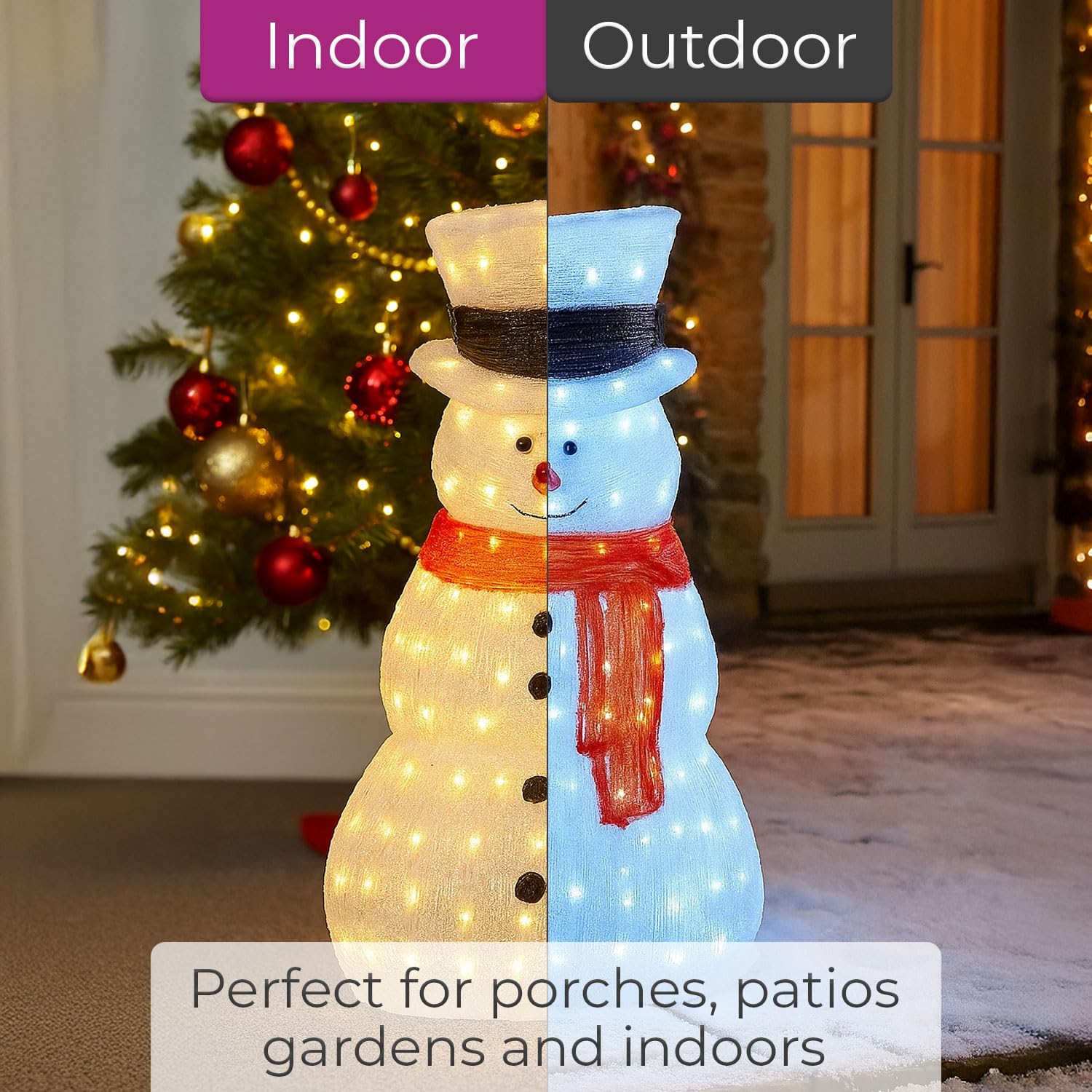 Neo Pupazzo di neve in acrilico, 70 cm, per esterni, festivo, Natale, giardino, portico, decorazione, esposizione, bianco caldo, luminoso, LED illuminato resistente alle intemperie
