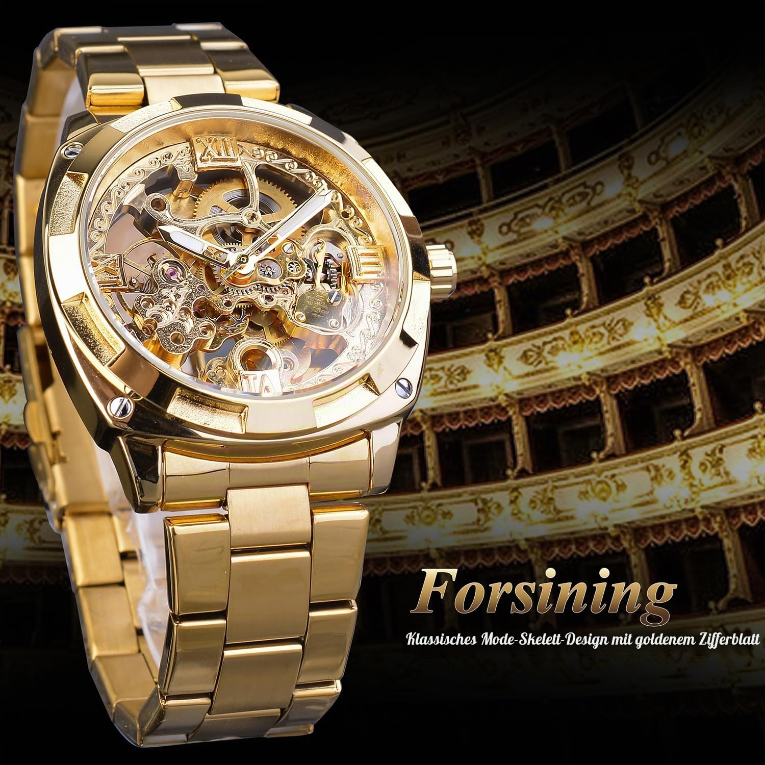 Forsining Retro Luxus Herren Automatik Mechanische Wirst Uhren Voll Goldene Blume Gravur Designer Skelett Uhr Männlich