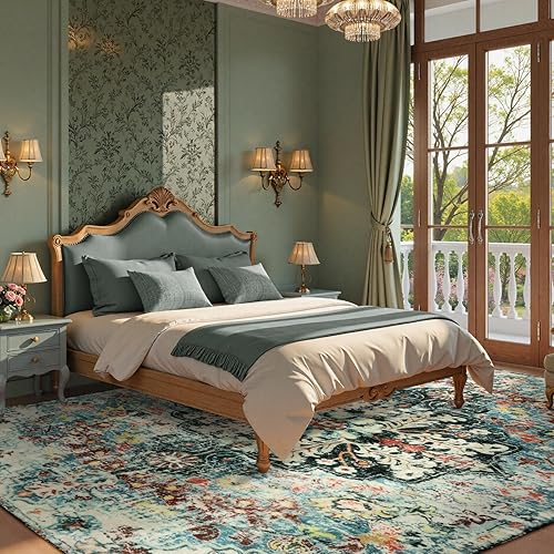 Miniatura 82 de Lahome Alfombra bohemia con medallón floral de 3 x 5 pies, suave, impresa, para baño, cocina, entrada, vestíbulo, vintage, antideslizante, lavable