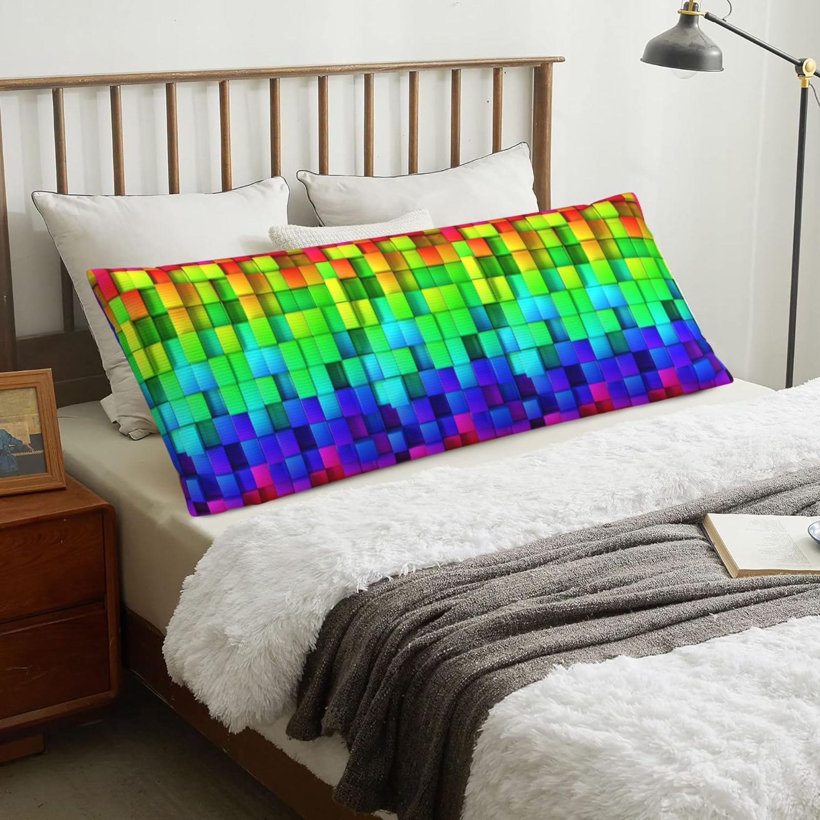 Rainbow Color Plaid, Body Pillow Cover with Zipper,Long Body Pillowcase 20 x 60 in