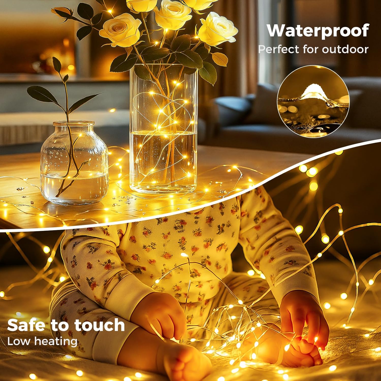 Fairy lights shaped into a star and a heart, demonstrating their flexibility for DIY decorations.