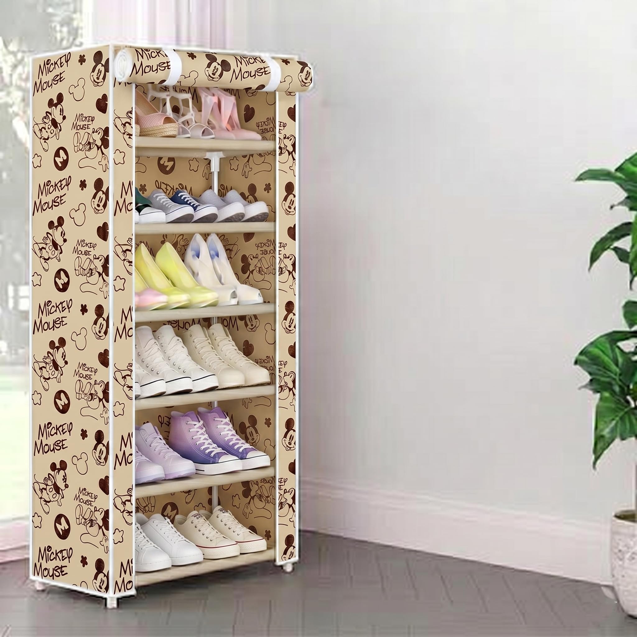 STORIA Premium 6 Layer Shoe Rack Cabinet with Cover | Foldable Non-Woven Fabric Shoe Organizer | Space Saving Multi-Tier Storage Rack for Home | Printed Designer Shoe Shelf (Mickey Print)-image-33