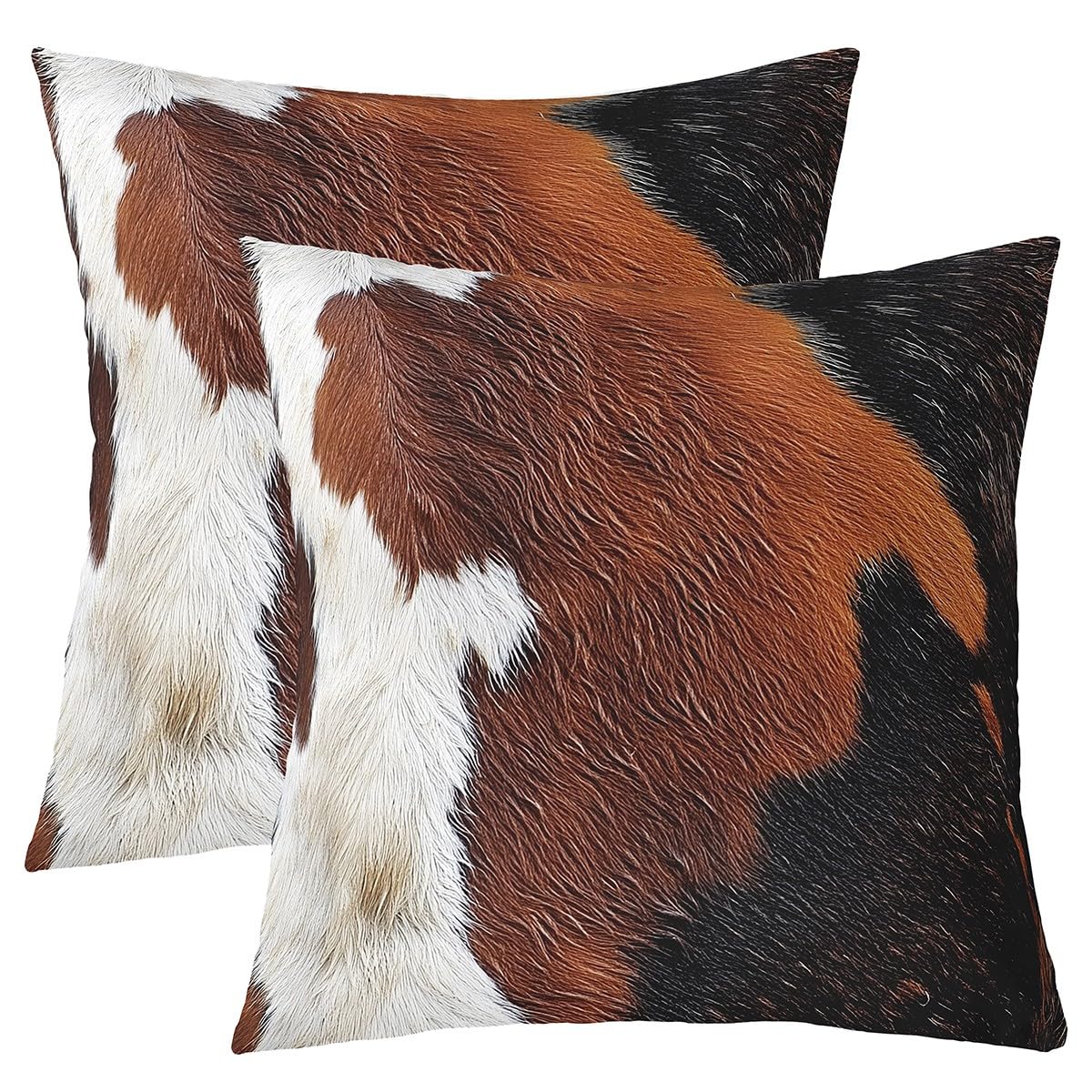 Cowhide Throw Pillow Covers 20"x20" Set of 2 Cow Fur Pillow Cases Cushion Covers For Living Room Bedroom Western Farm Animal Skin White Black Brown