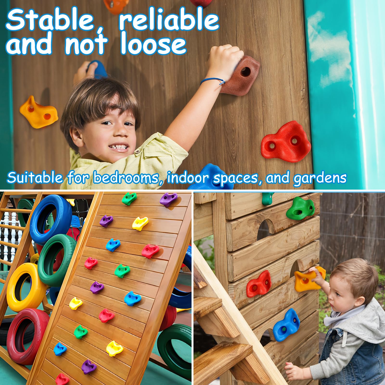 Hyran Pierres d'escalade pour Enfants, Prises Escalade Enfant, 12 Pcs Prises d'escalade, pour Tour de Jeu et Mur d'escalade, avec Vis de Fixation, Capacité de Charge Jusqu'à 80 Kg