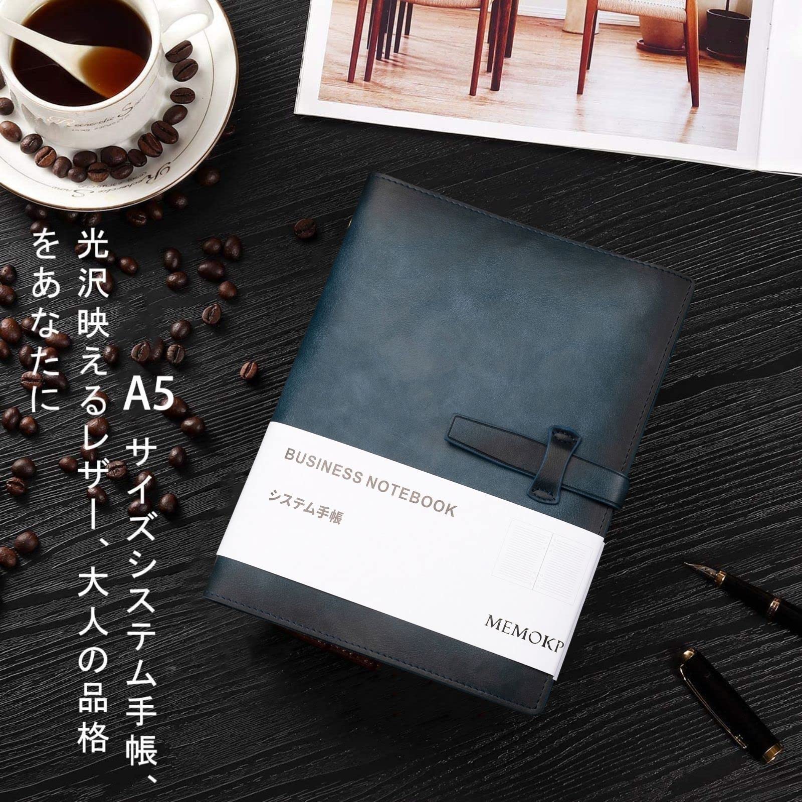 Amazon.co.jp: システム手帳 A5 本革 6穴リング ビジネス手帳 メモ帳