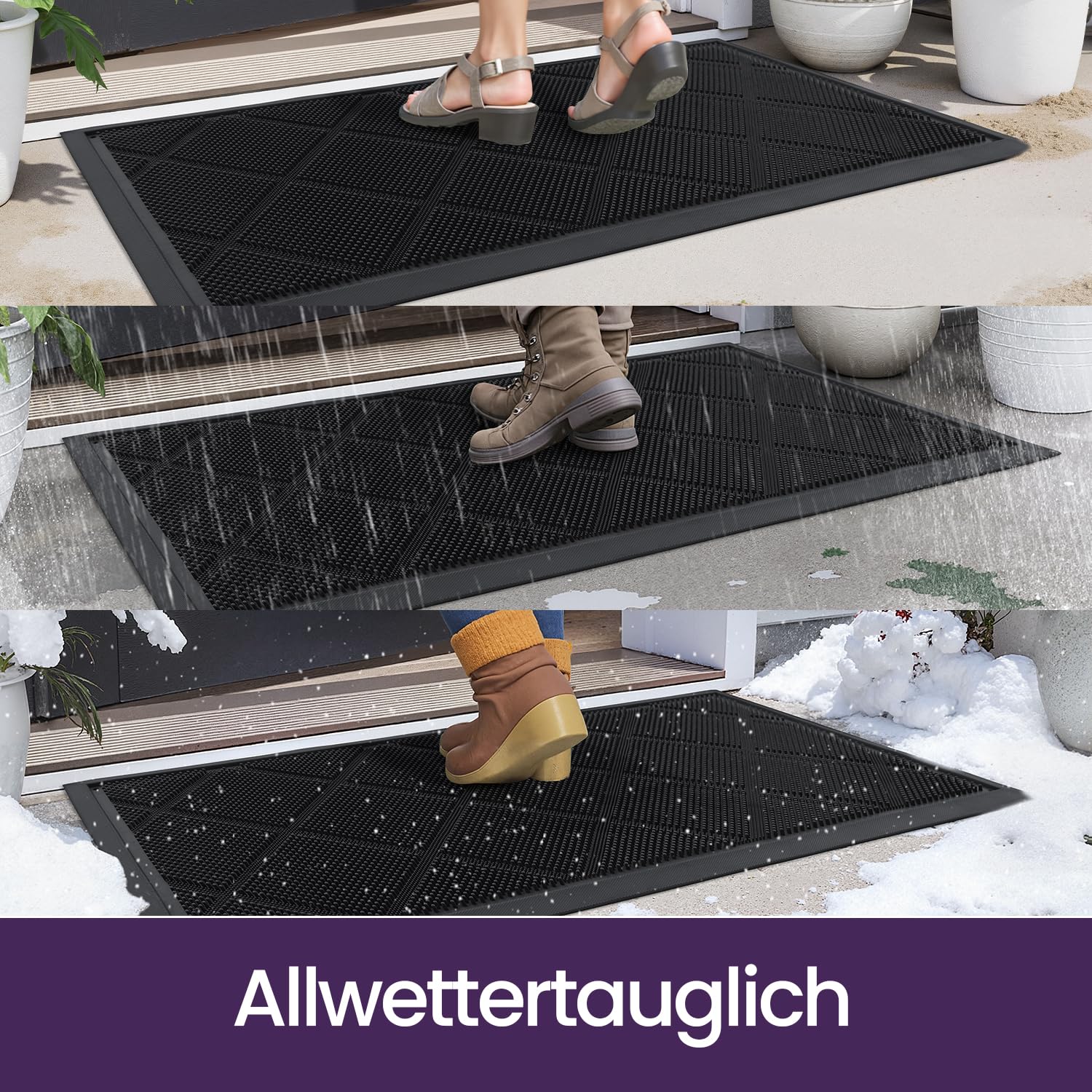 DEXI Fußmatte Außen 43 x 90 cm, rutschfest Schmutzfangmatte mit Noppen, Wasserdicht Fußabtreter Außenbereich, Waschbarer Türmatte Fussmatte für Haustür Innen and Aussen, Schwarz