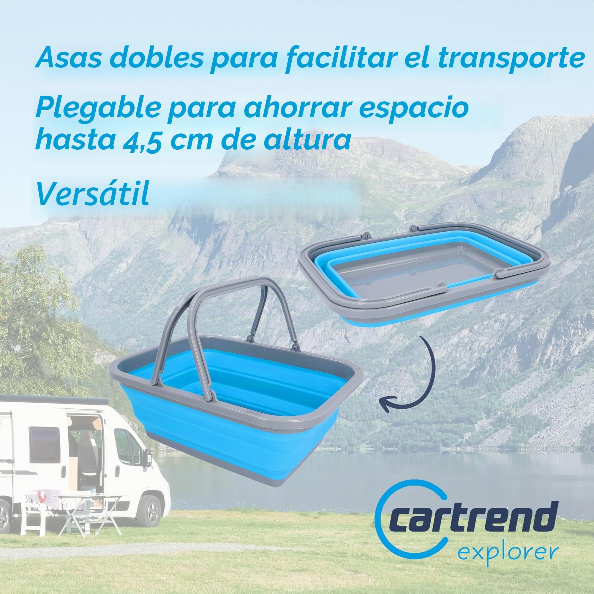 cartrend Cubo Plegable con asa, para Lavar los Platos, Compras, Transporte, lavandería, 9 litros, Camping, Camping, Camping, Caravana, Caravana, Accesorios para caravanas, Accesorios para caravanas,