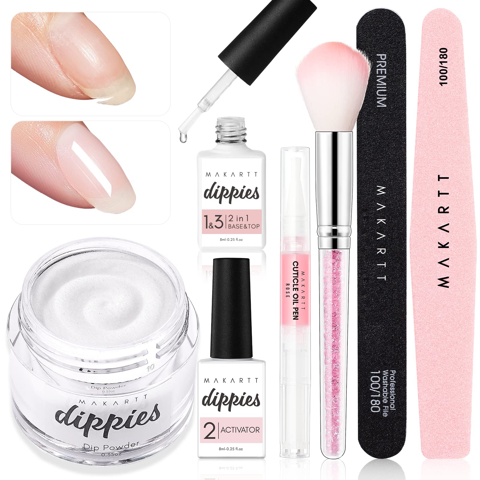 MakarttNail Repair Kit for Cracked Natural Nail, Clear Dip Powder Nail Kit Starter Set with 2 in 1 Base Top Coat, Activator, Nail File and Buffer Nail Art Kit for Broken Cracked Split and Weak Nails