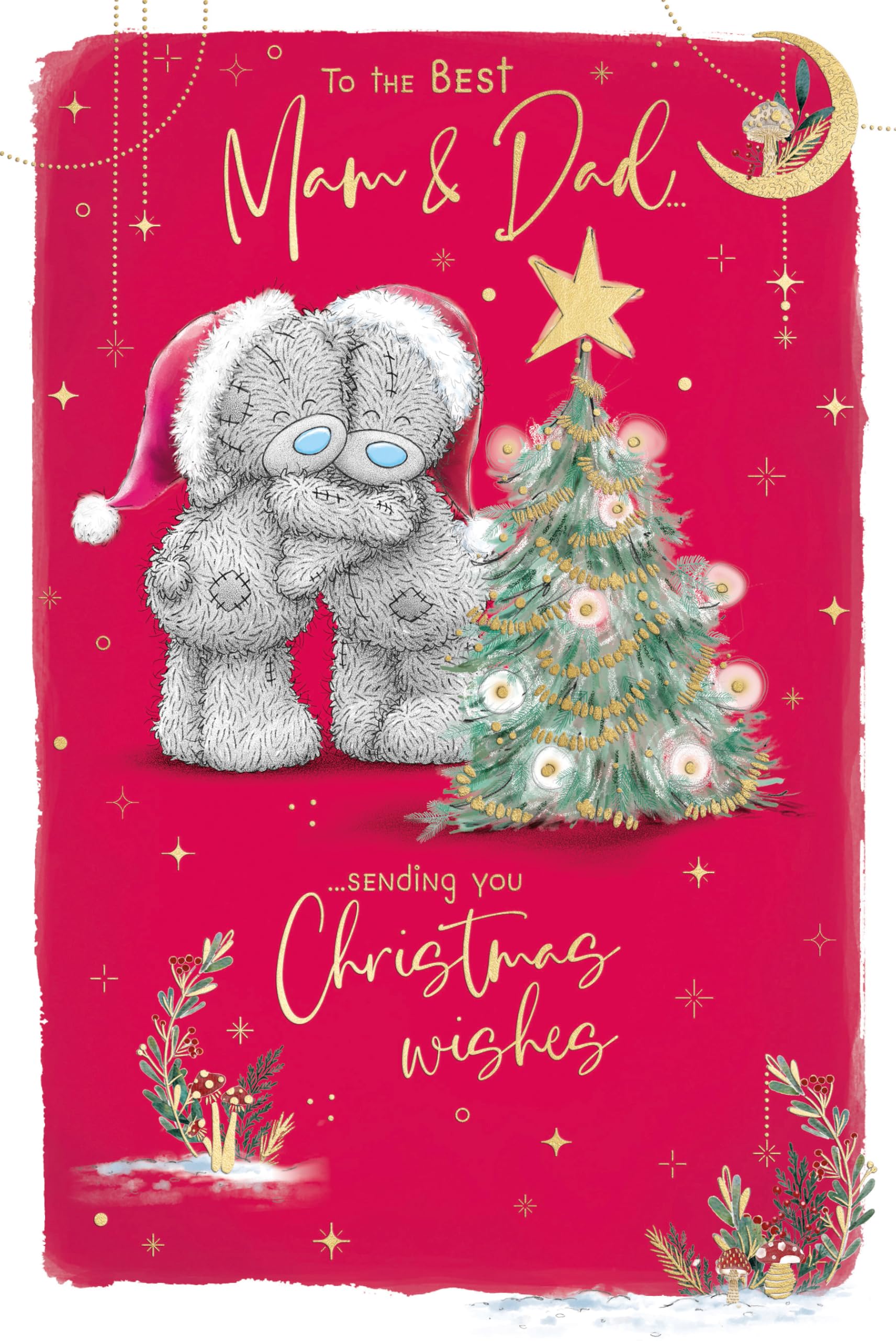 Me To You Tatty Teddy Christmas Card For The Best Mam And Dad, With Illustrated Paper Insert 6x9ins - Official Collection