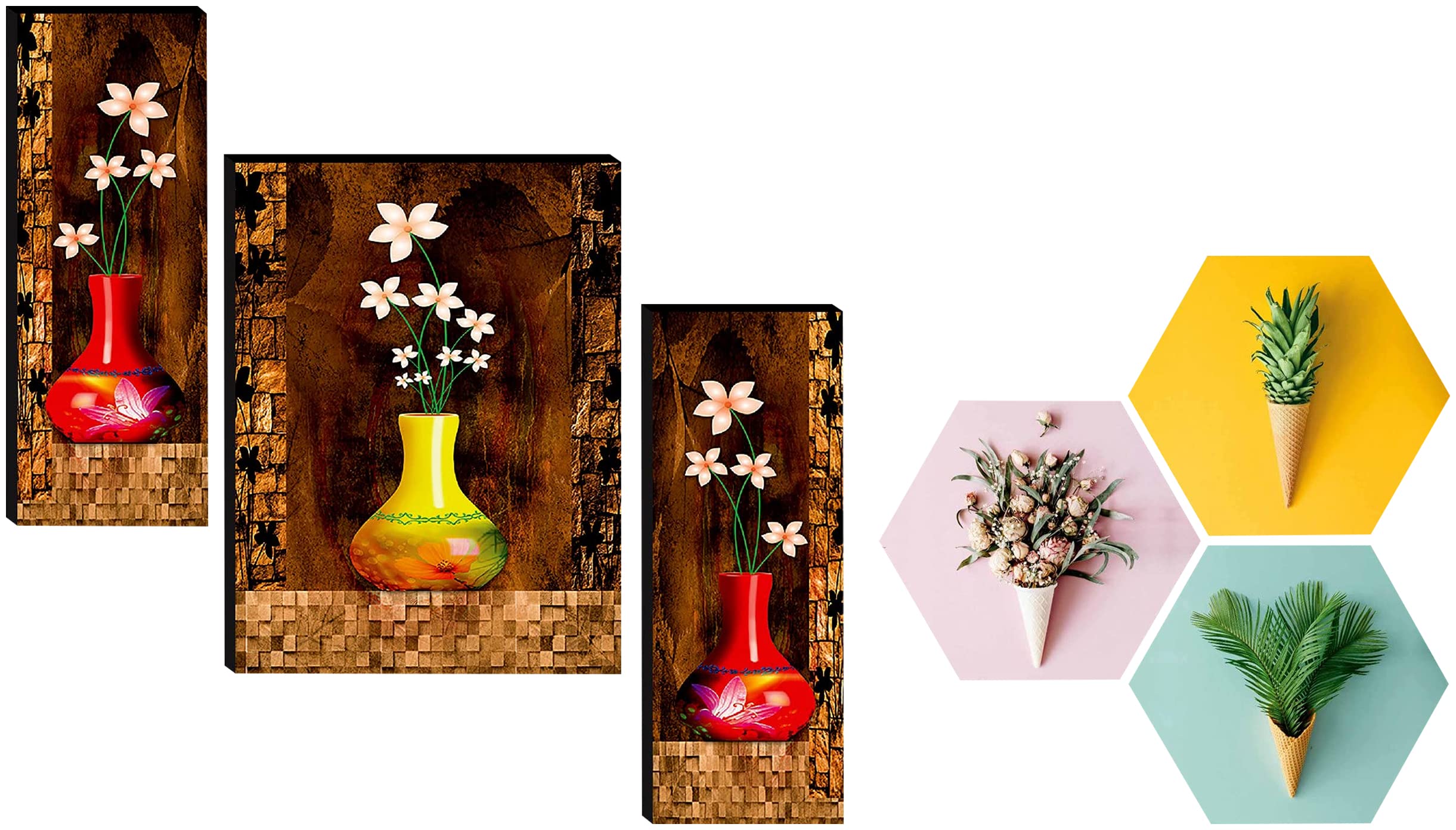 SAF Set of 3 Preety Flower Pot UV Textured Self adeshive Paintings for living room with frame Painting 18 Inch X 12 Inch SAF-JM4951 & Preety Floral Flower and Leaf in Cone Pot 3 Piece,Multicolour (B0BB6BZ56L) Amazon Price History, Amazon Price Tracker