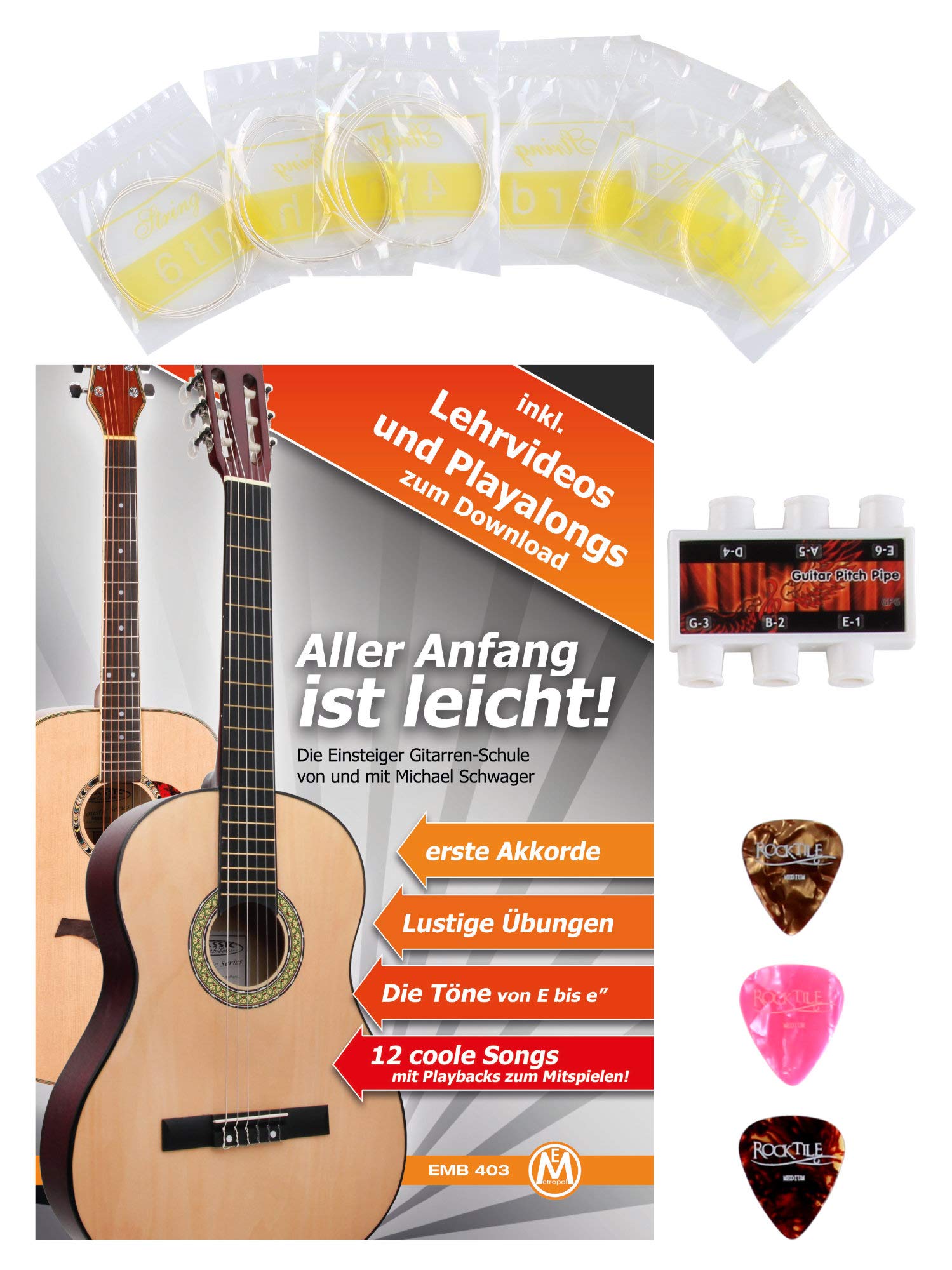 Classic Cantabile AS-851 Pack Guitare Classique 7/8 Nature - Cordes en Nylon d'étude - Guitare de concert idéale pour débutants, enfants - Avec accessoires