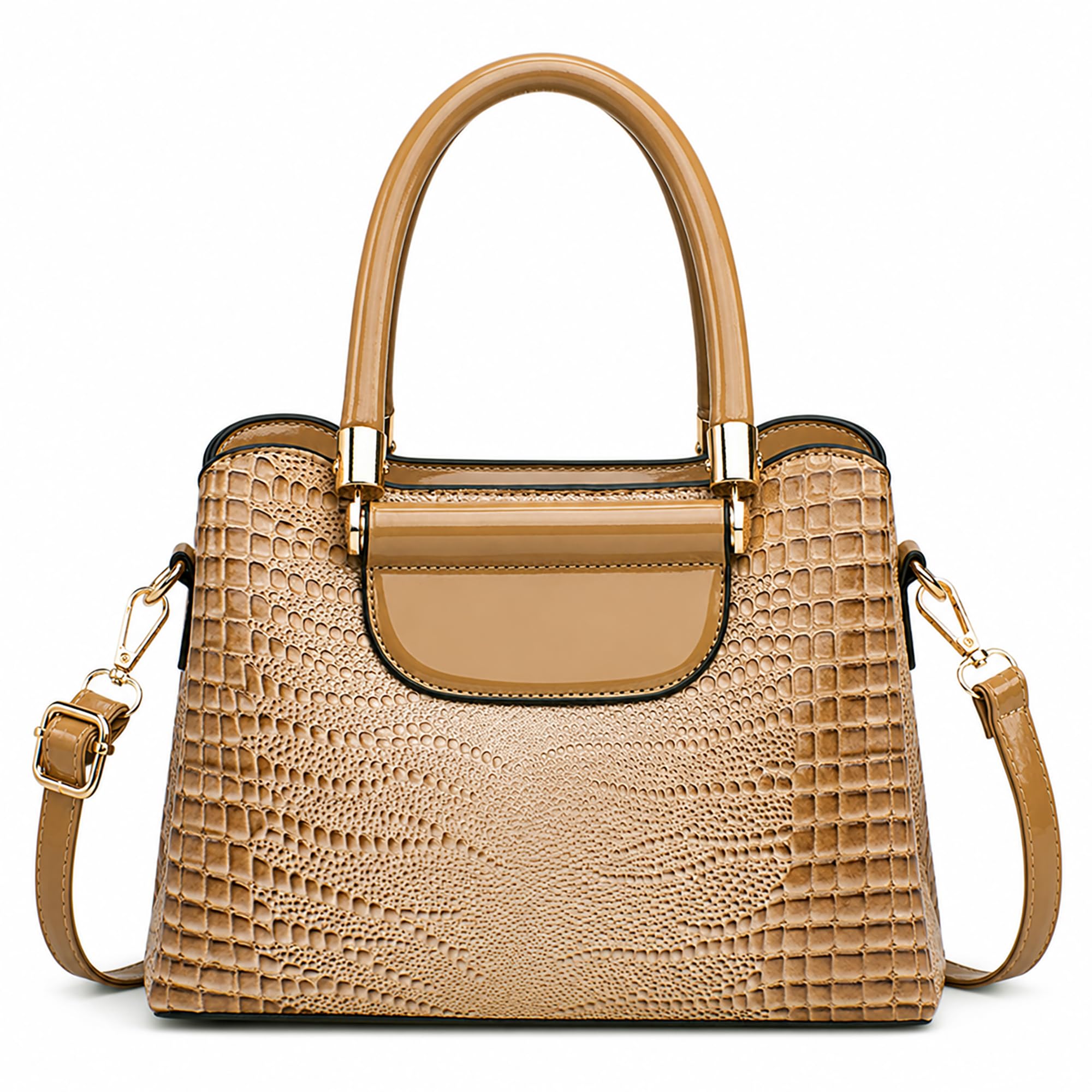 Sac à Main Femme Mode Motif Crocodile Petit Sac Fourre Tout Elégant Sac Cabas Cuir PU Sac à Bandoulière Sac de Cours Dames pour Travail Voyage Achats Fête Kaki