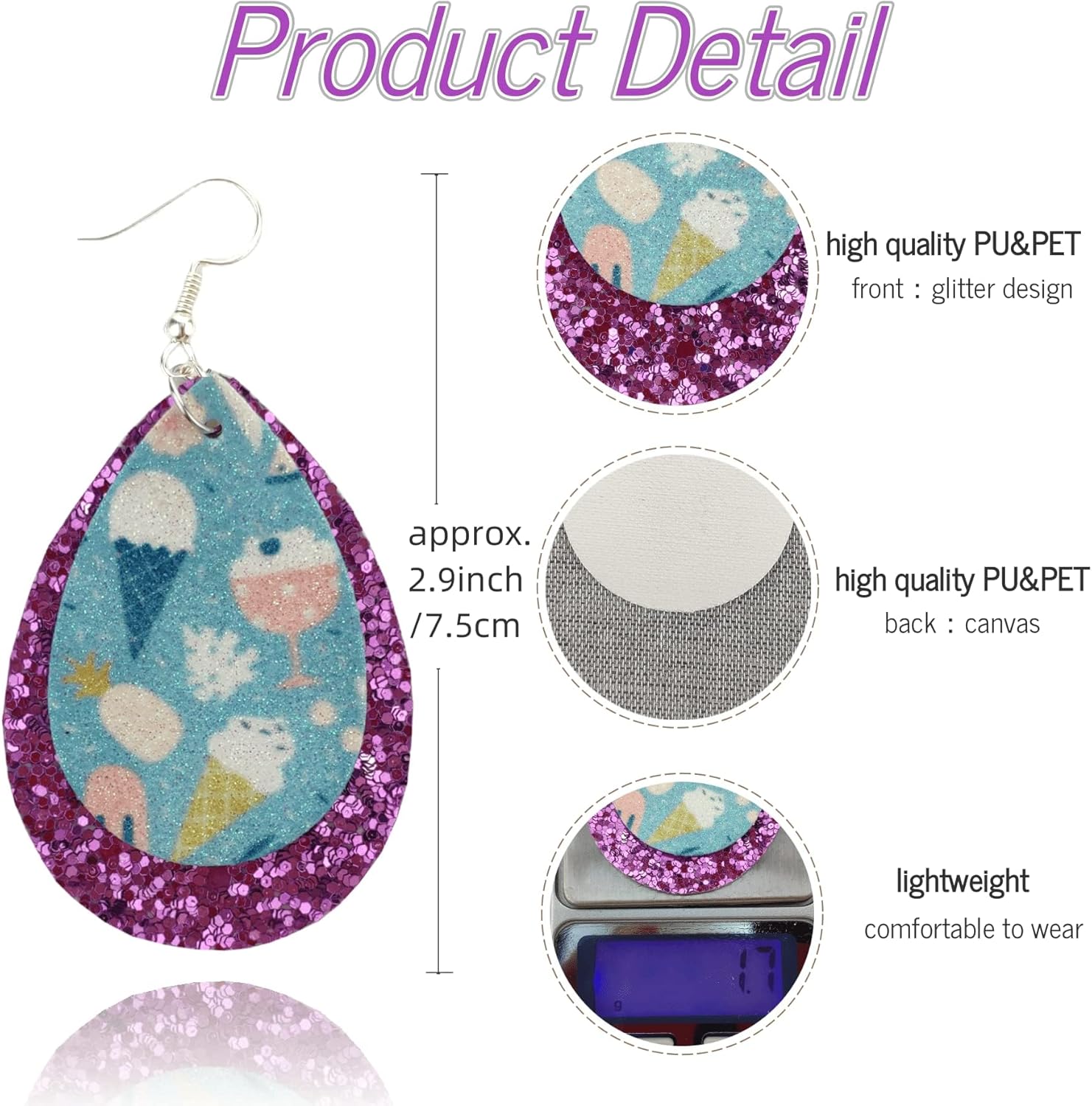 SHUANGART Sublimation Earrings Making Blanks 24pcs Glitter for Heat Transfer and 24pcs PU Faux Leather Teardrop Earrings for Festival Holiday Event Custome Decor DIY Jewelry Making (Color C) - Image 3
