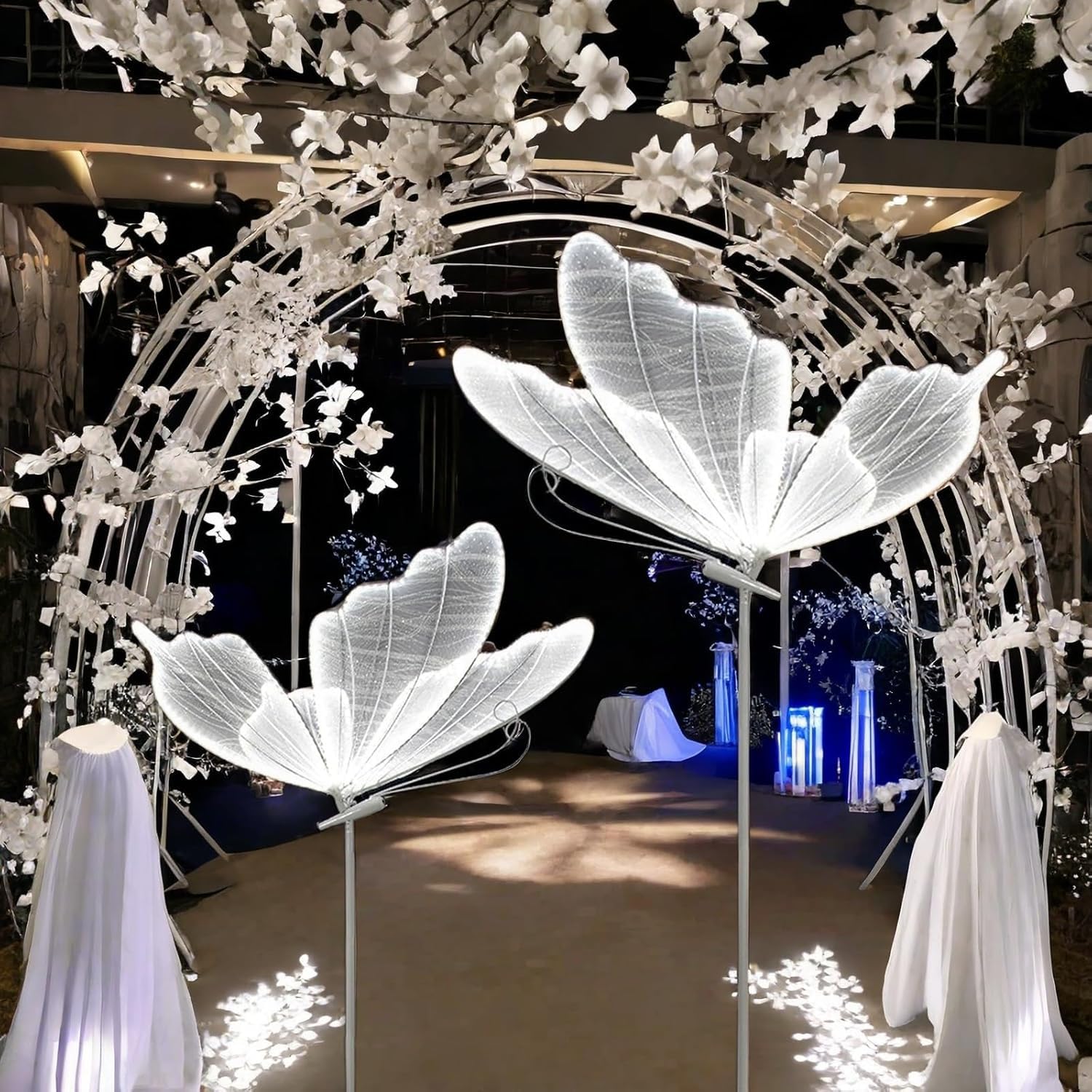 Set di 2 lampade da terra a forma di farfalla, luci a LED per matrimoni, feste e ricevimenti, decorazione luminosa, altezza 60 cm