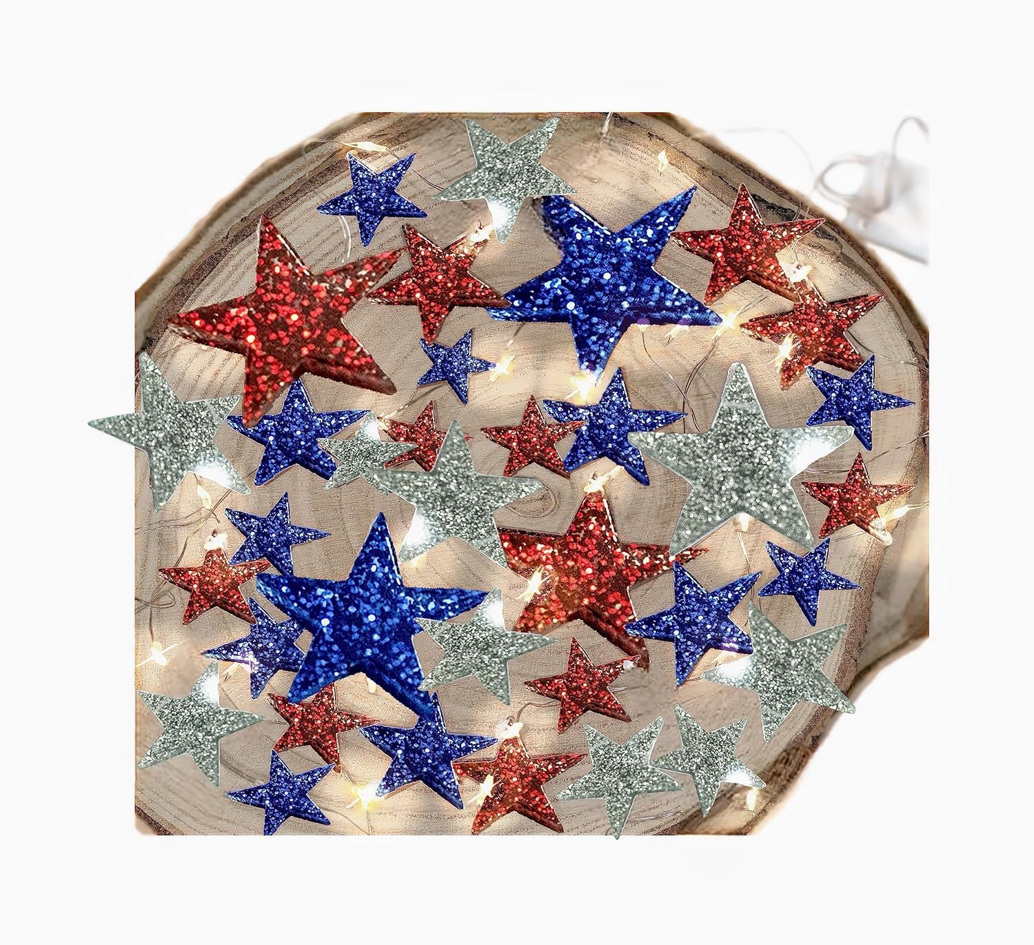 150 Floating Sparkling Patriotic Stars Red, Blue, Silver- Matching Beads- Fills 2 Gallons of the Transparent Gels for Floating Effect for Your Vases- Includes Pre-Measured Prep Bags for Best Results!