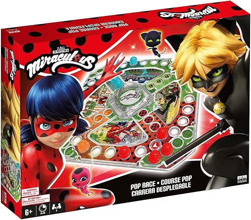 Miniatura 1 de Miraculous Ladybug - Pop Race Paris, tablero de parque de los Vosgos con cúpula de dados y motores coloridos, juego de mesa para niños, 2-4