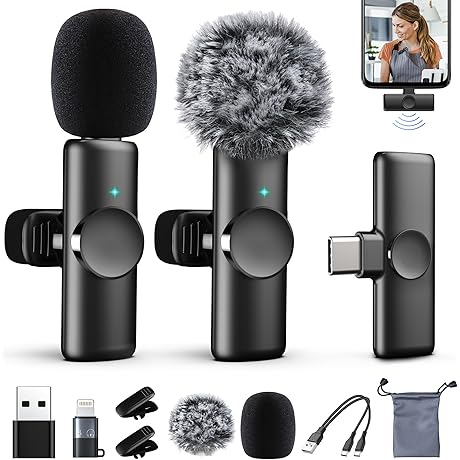 2 Packs Wireless Lavalier Microphone for iPhone, Interview Microphone for Video Recording