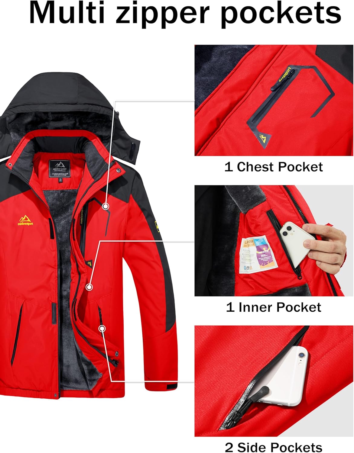 MAGCOMSEN Men's Winter Coats Water Resistant Ski Snow Jacket Warm Fleece Jacket Parka Raincoats With Hood Multi-Pockets - Image 5