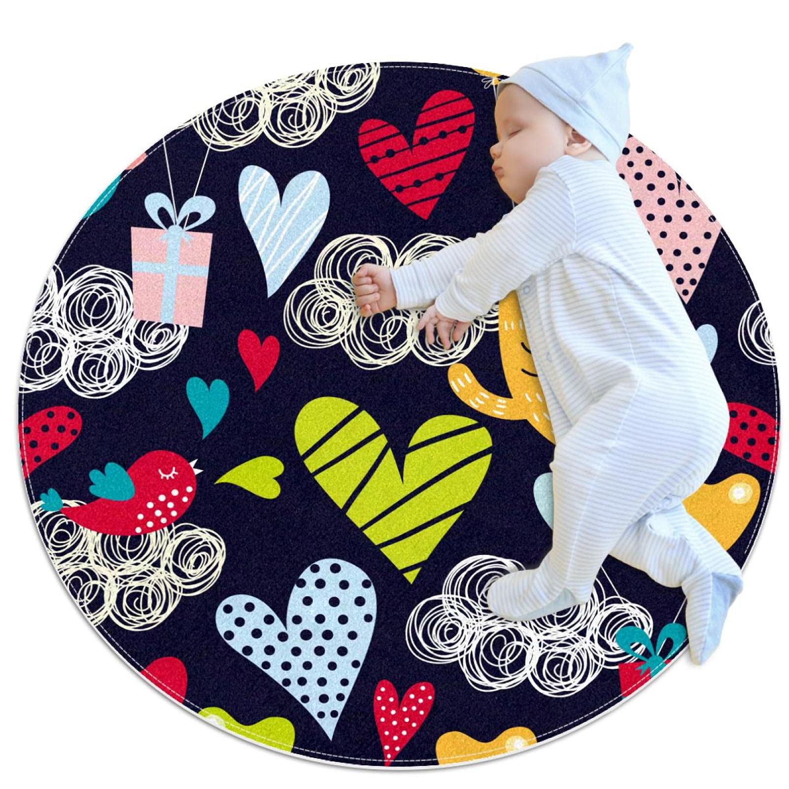 Tapis rond oiseau et chat 100x100cm JDEZ pour chambre et salon