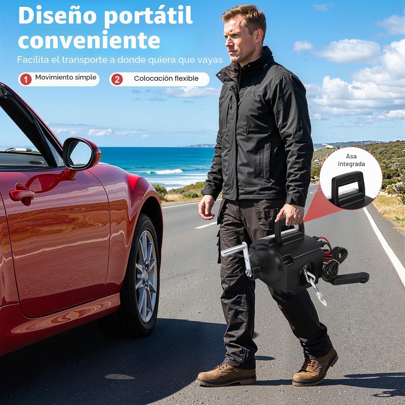 Cabrestante eléctrico de 12 V con motor, Potente 2000 libras móvil cabrestante eléctrico Winch para disparar barcos, camiones y otros objetos pesados