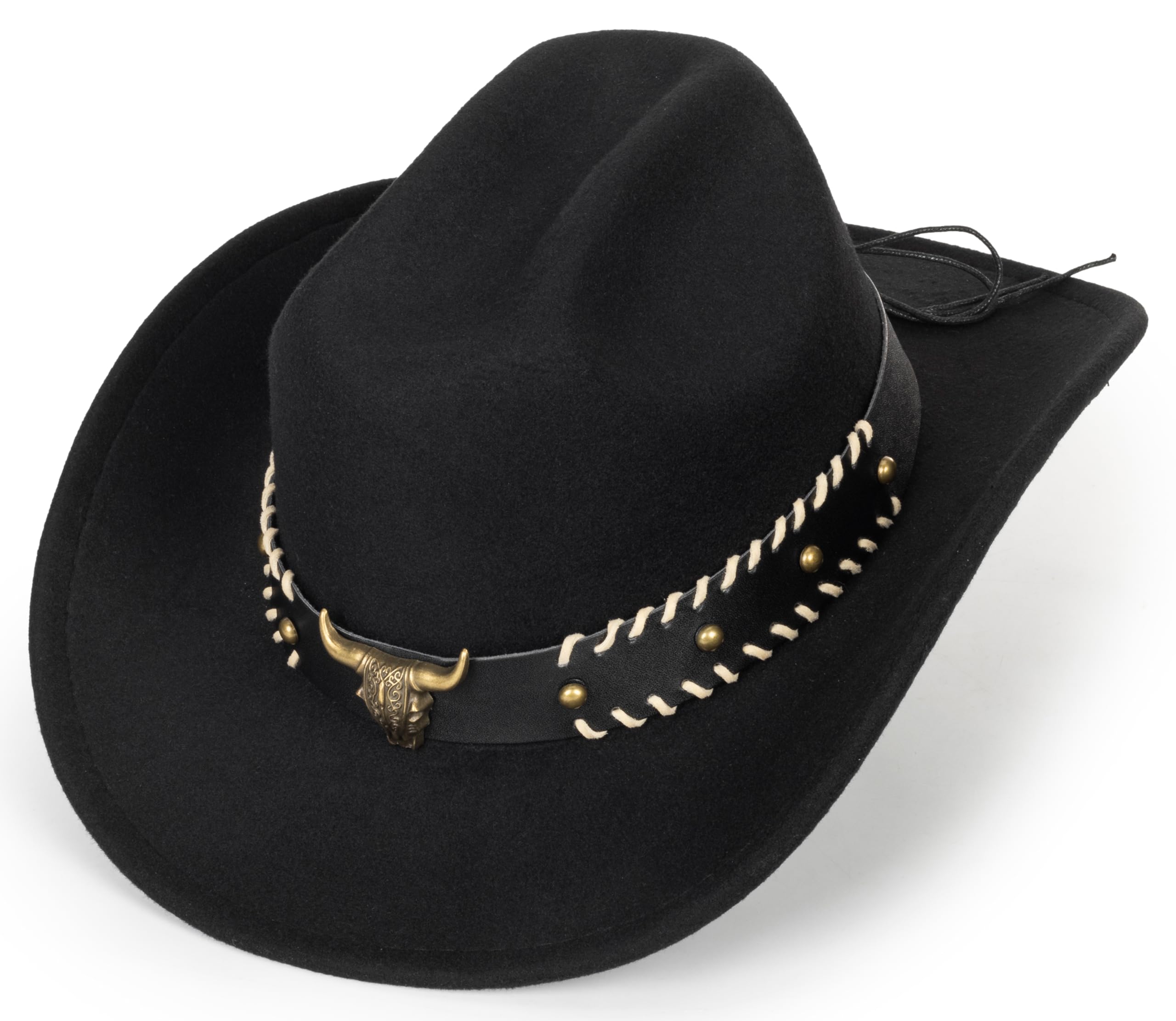 Eohak Cappello da cowboy occidentale modellabile per uomini e donne in feltro cappello Fedora Outback Cowgirl Jazz cappelli con fibbia per cintura M/L