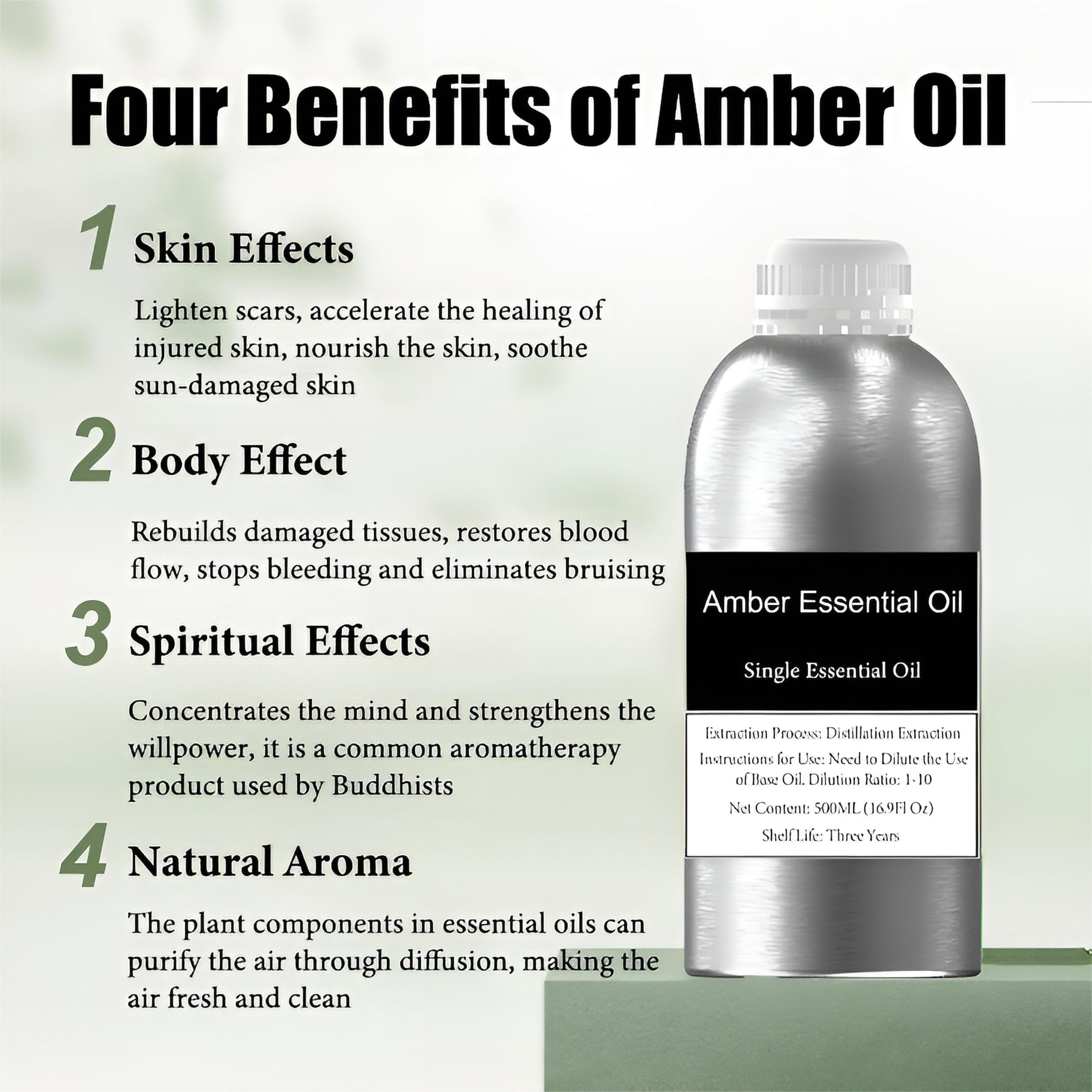 Olio Essenziale di Ambra Puro al 100% per aromaterapia, diffusore, Cura della Pelle, Produzione di Sapone per Candele, Olio aromatico di Ambra Biologico, Olio profumato Naturale(500ml)