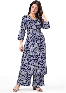MS VHCK ENTERPRISE Women's Rayon Straight Printed Kurta with Palazzo Price In India