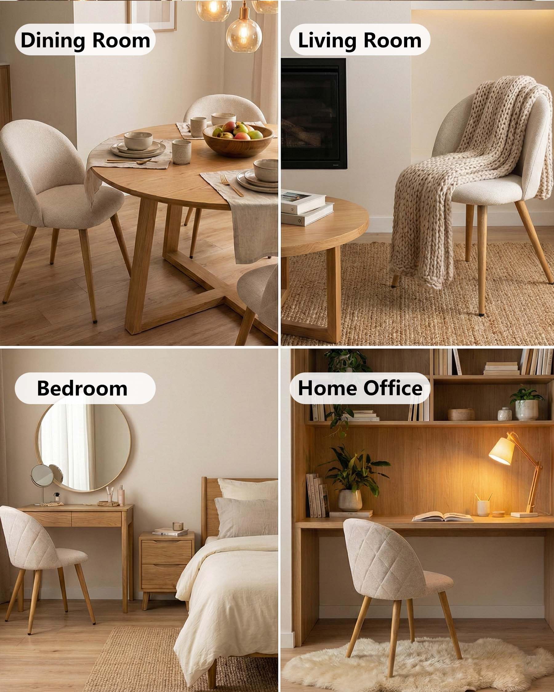 Lot de 4 chaises de Salle à Manger Beige Chaise Salle a Manger Lot de 4 Chaise scandinave chaises Salle Manger Chaise Cuisine lot 4 Fauteuil Salle a Manger Pieds métal Aspect chêne