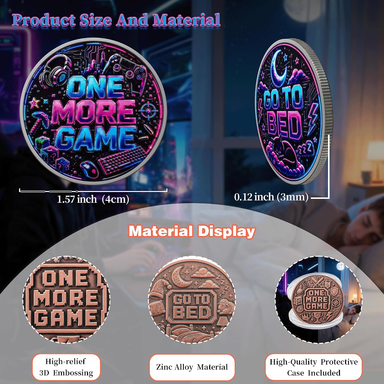 Gamer Stress Relief Toss Flip Coin, Fun Gaming Accessory, Gamer Gifts for Men, Gifts for Boyfriend & Husband, Birthday (2 Styles Set) image 4