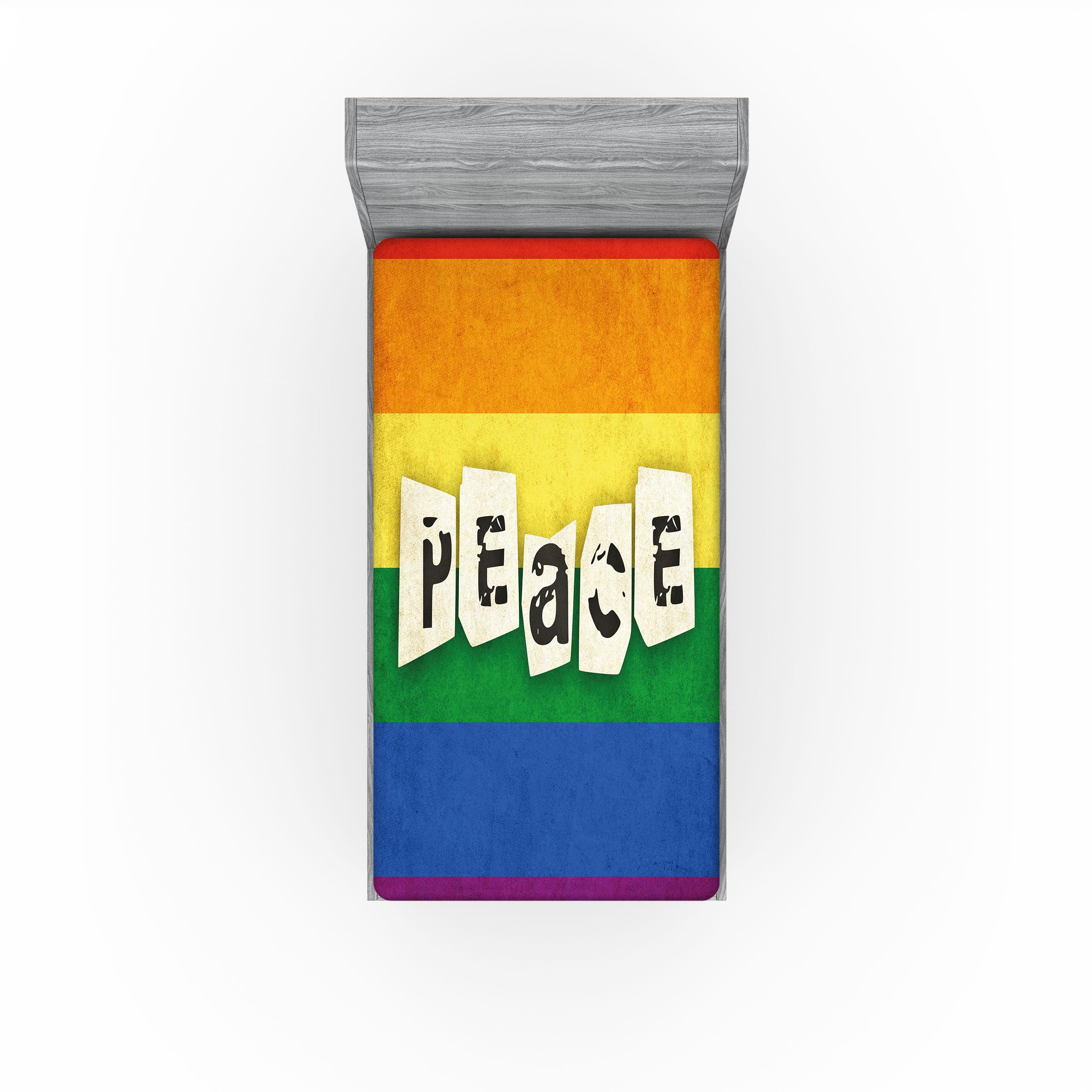 Ambesonne Pride 2 Pack Fitted Sheet, Grunge Flag Peace Word, Bed Cover All-Round Elastic Deep Pockets 2 Pieces, Package Contains 2 Twin Size Fitted Sheets, Grey Blue