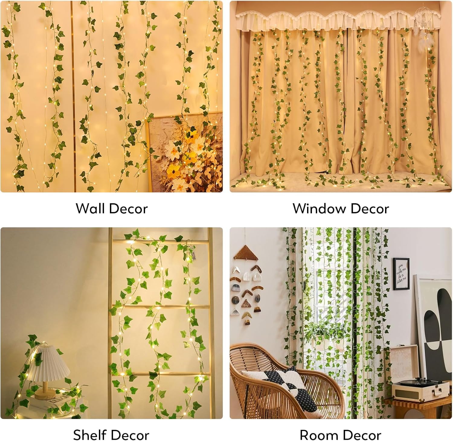 A.bigwhale Guirlande lumineuse de vigne artificielle pour chambre à coucher, 2 x 2 m, guirlande de lierre avec 200 LED, 8 modes, lumières de vigne à suspendre USB pour mariage, fenêtre, mur, fête