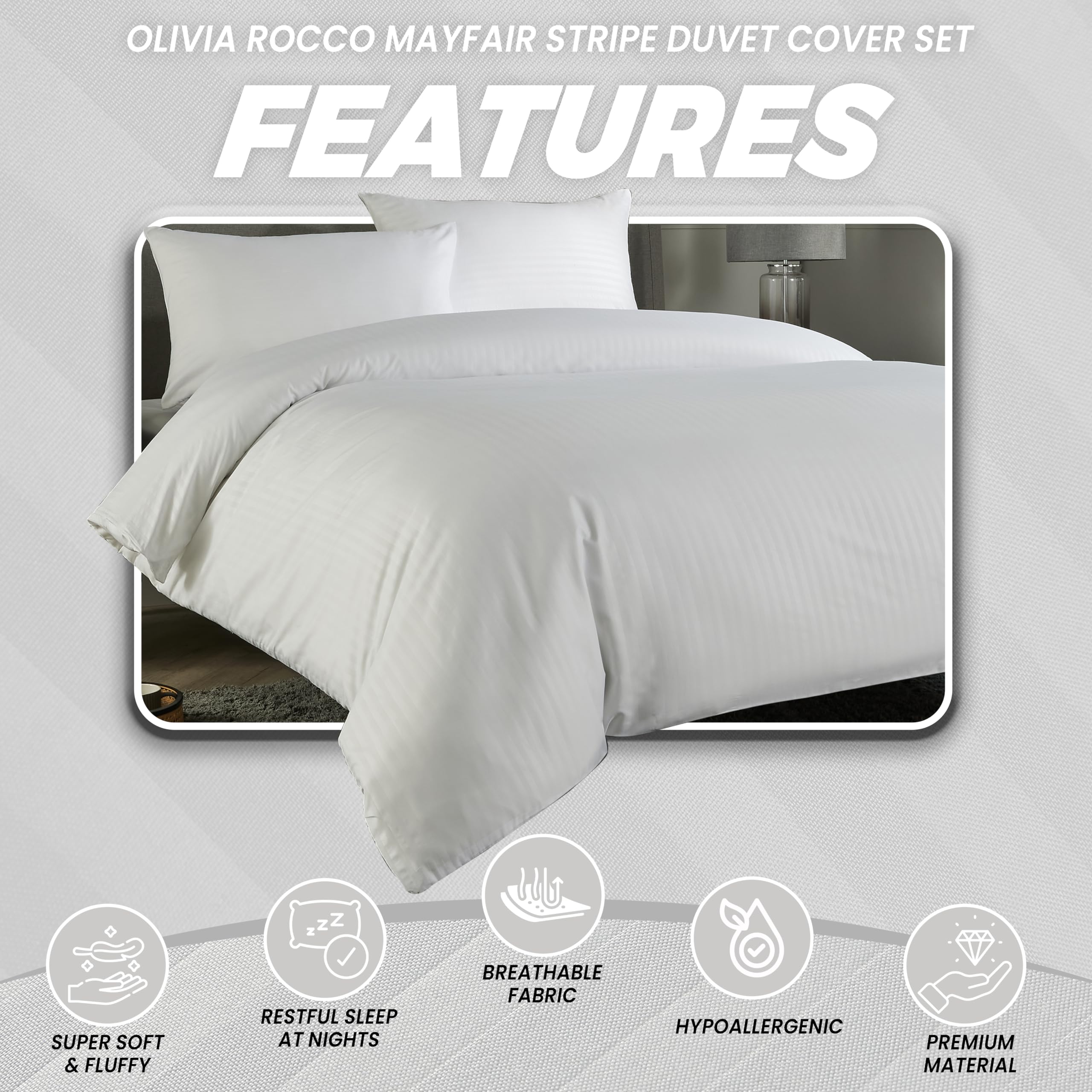 Olivia Rocco Mayfair Stripe Duvet Cover Set Easy Care Satin Stripes Comforter Reversible Bedding Quilt Covers With Pillowcases - Image 3