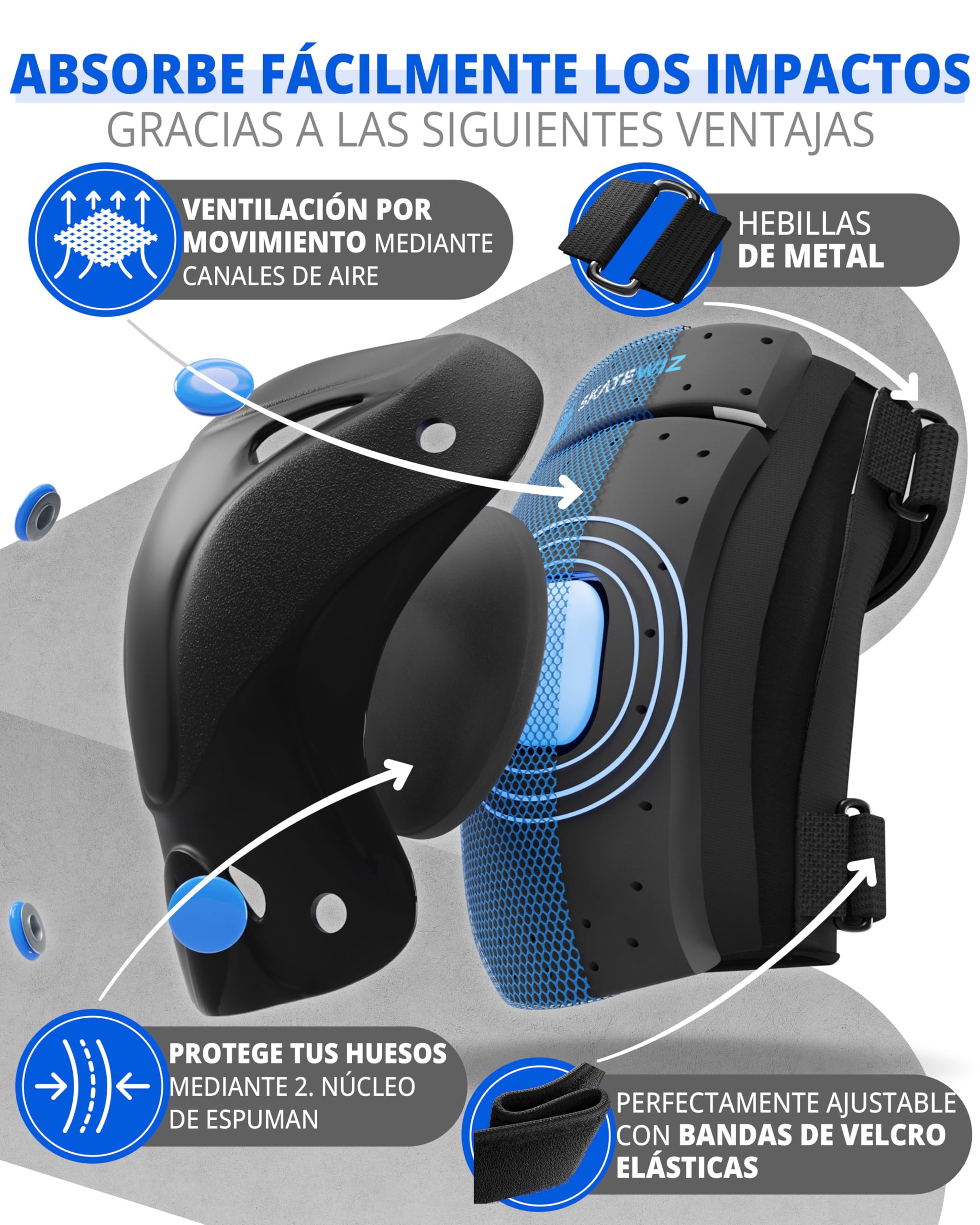 SKATEWIZ Protecciones Patinaje 6 piezas Rodilleras Coderas Niños Adultos