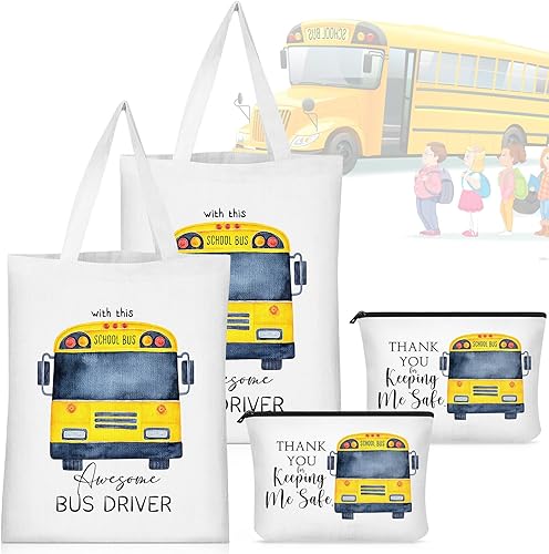 Unittype 4 piezas de regalos de Navidad para conductores de autobús escolar, incluyendo bolsas de mano y bolsa de maquillaje para mujer, regalos de