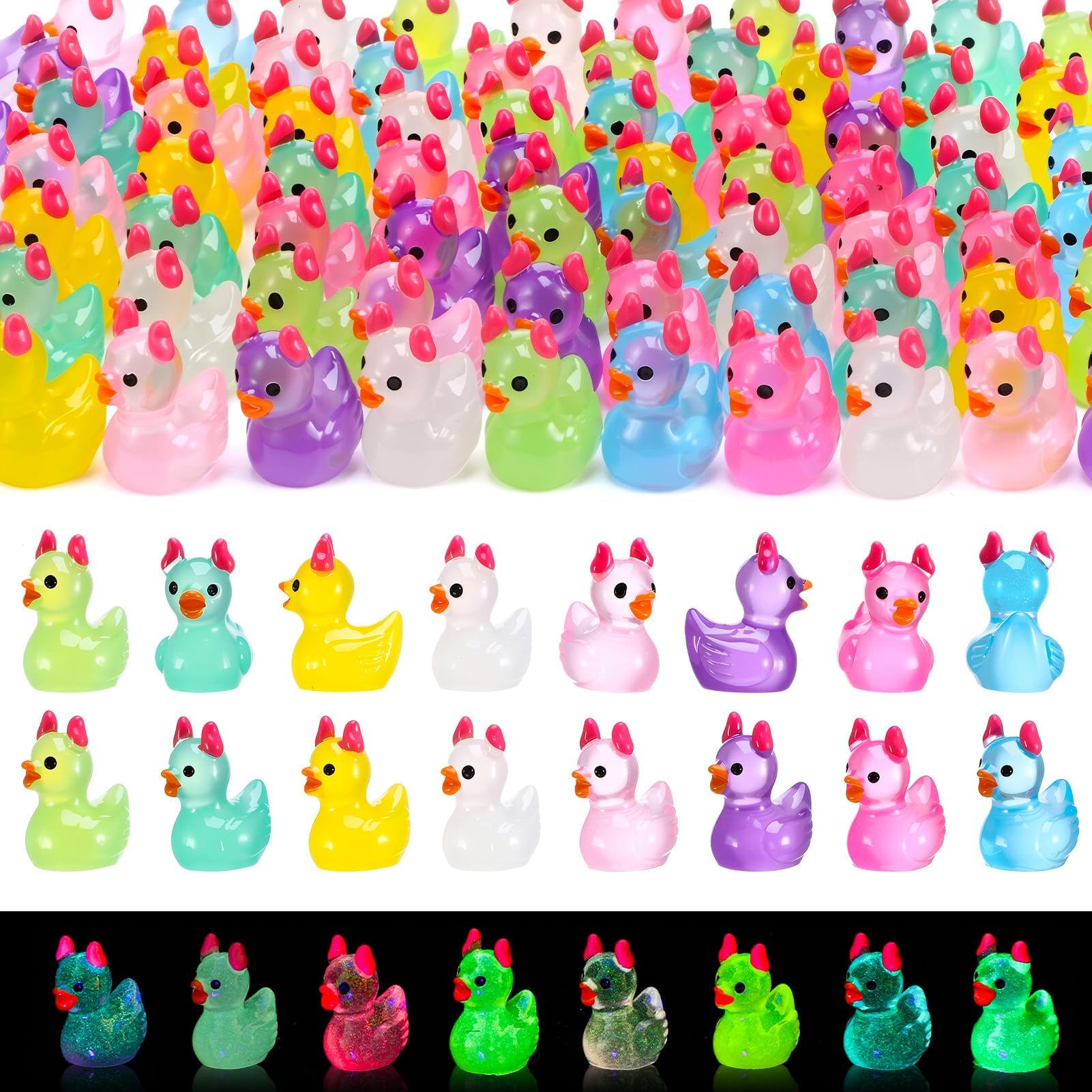80 Pack Luminous Mini Resin Horned Ducks, Multicolor Tiny Horned Ducks Bulk Glow in The Dark, Miniature Ducks Figures for Dollhouse Fairy Garden Landscape Aquarium Decoration (8 Colors)