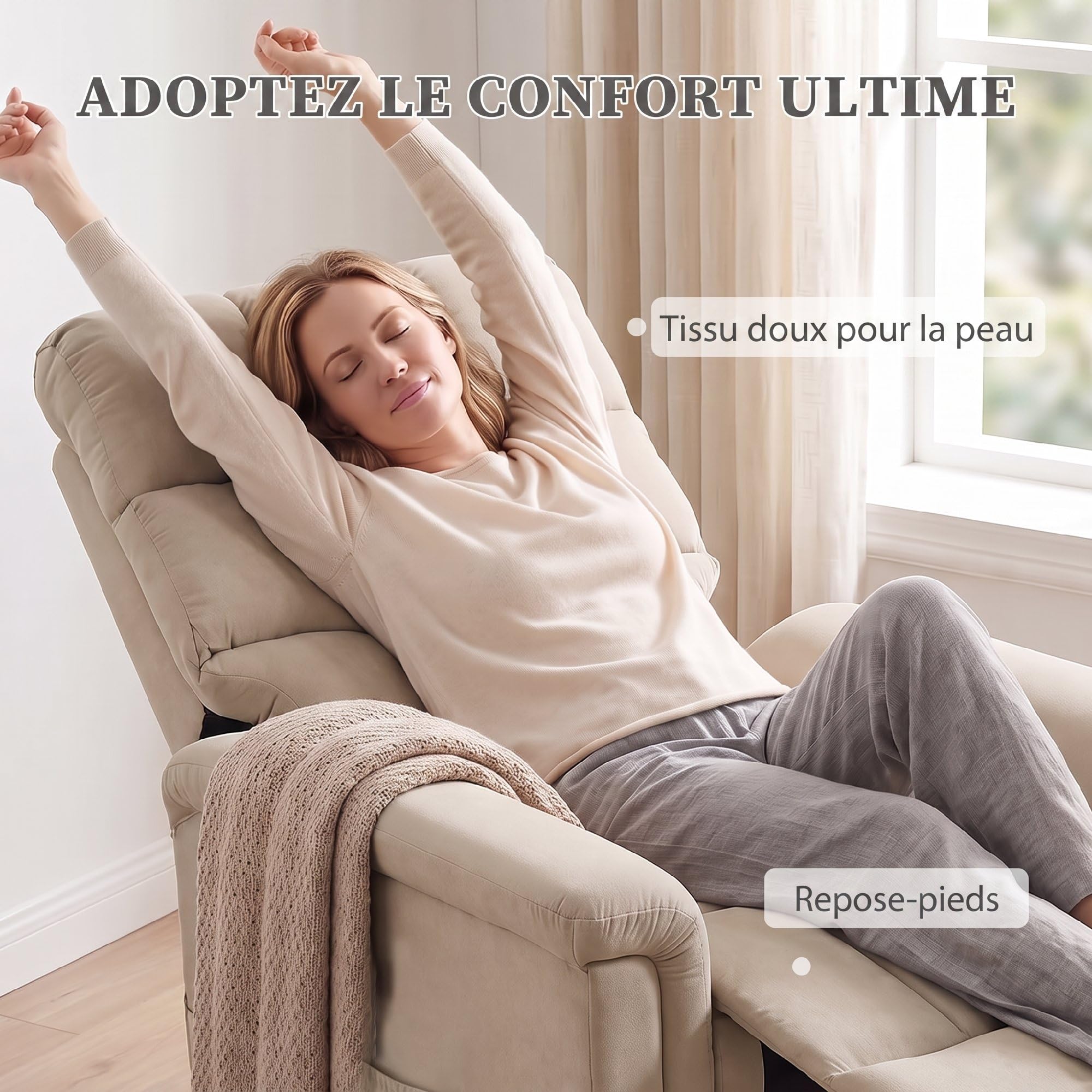 HOMCOM Fauteuil Releveur Électrique Dossier Inclinable Marron