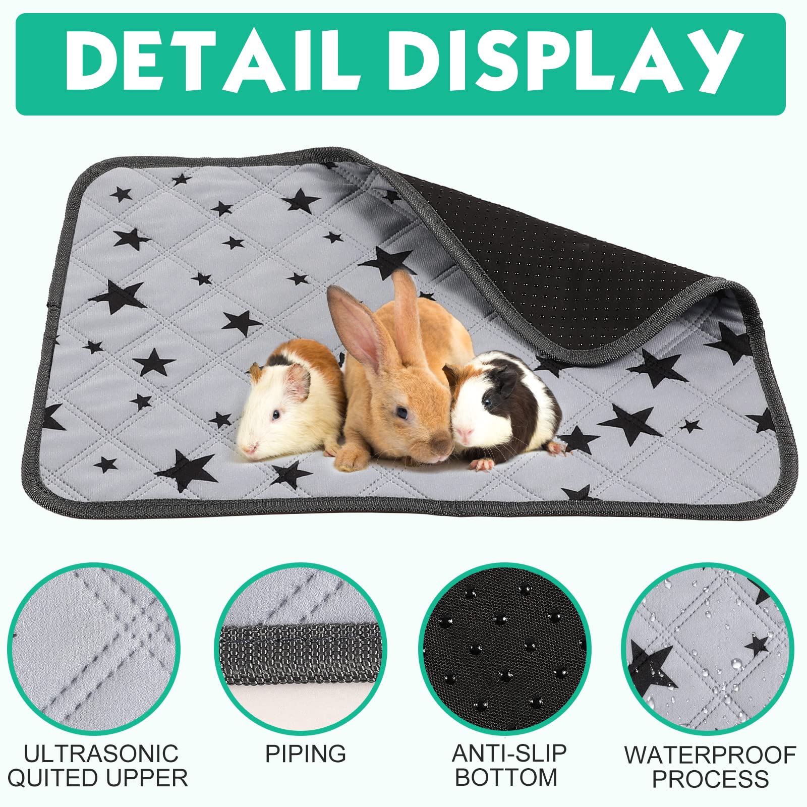 Namalu 4 Stück Meerschweinchen Käfig Einlagen Fleece Einstreu Saugfähig PIPI Pads Wiederverwendbar Rutschfeste Matte Mit Stern Muster (24 x 18 Zoll)
