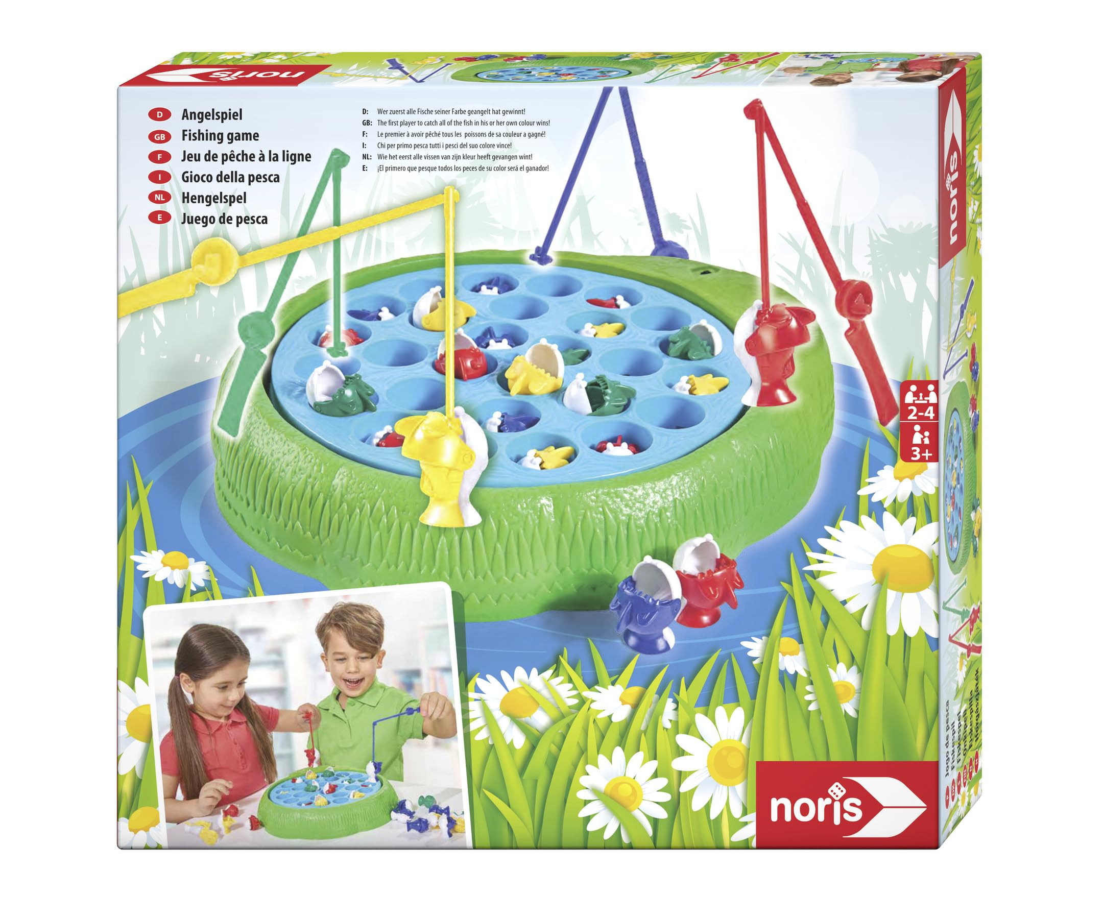 noris 606062024 Fishing game, Whoever caught all fish of their color first wins, for children aged 3 and up colorful