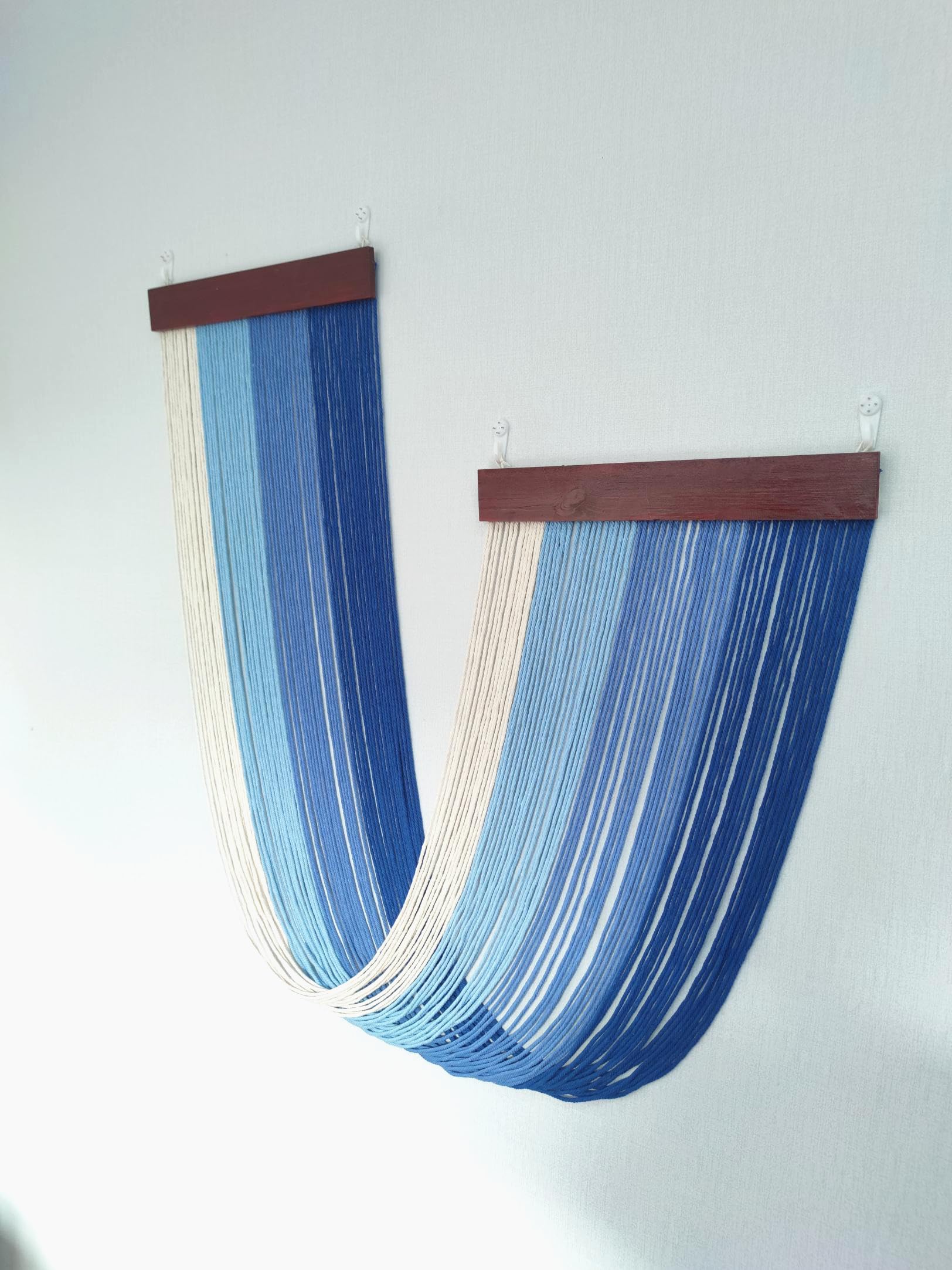 Tapiz de macramé para colgar en la pared, grande, 46 pulgadas de ancho x 36 pulgadas de largo, decoración de pared estilo bohemio, cabecero de pared, dormitorio, sala de estar, apartamento, azul 4