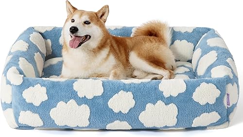 LE SURE Bonita cama para perros grandes, camas lavables para mascotas, acogedor sofá ortopédico rectangular con felpa jacquard lanudo y parte