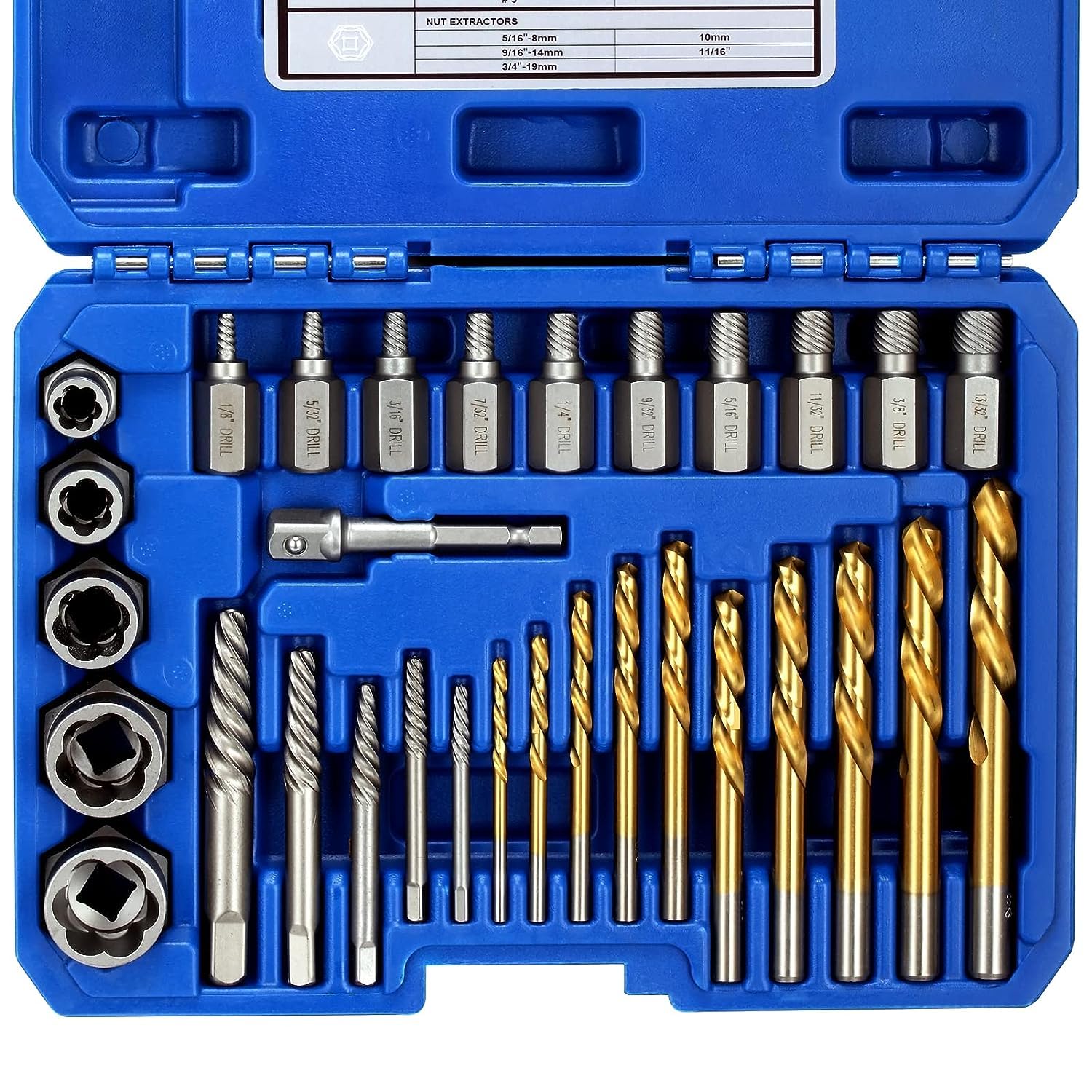 XJX 31-Piece Screw Extractors | Easy Out Bolt Extractor Set | Drill Bit Set | Multi-Spline Screw Extractor Set and Extension for Removing Broken Studs, Frozen, Rounded-Off Bolts, Socket Screws