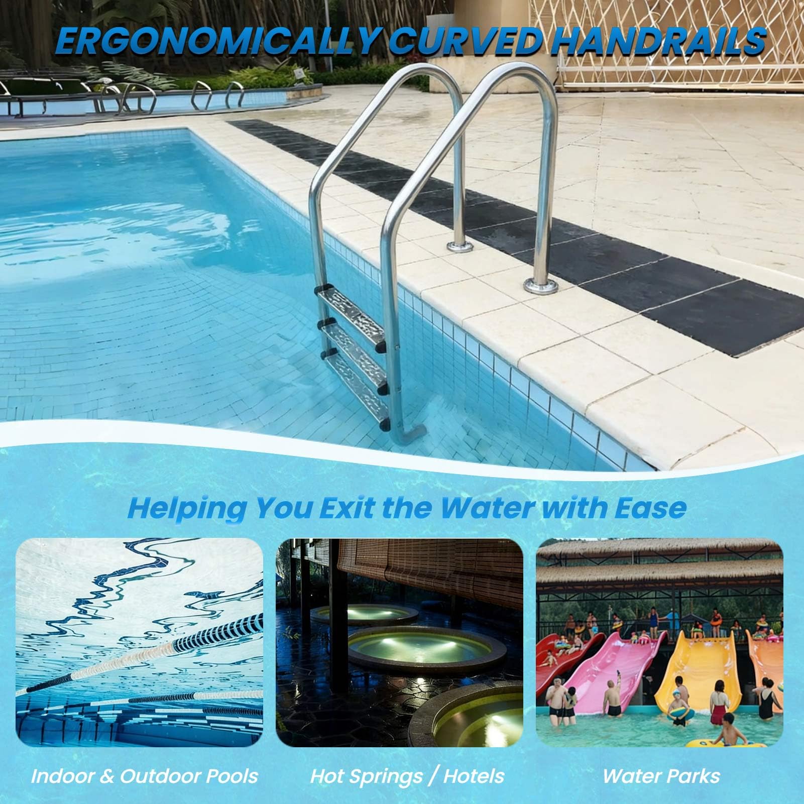 Scala per Piscina in Acciaio Inox Resistente con gradini Antiscivolo, Facile da installare per Piscine interrate, per Uso Interno/Esterno, 2 gradini