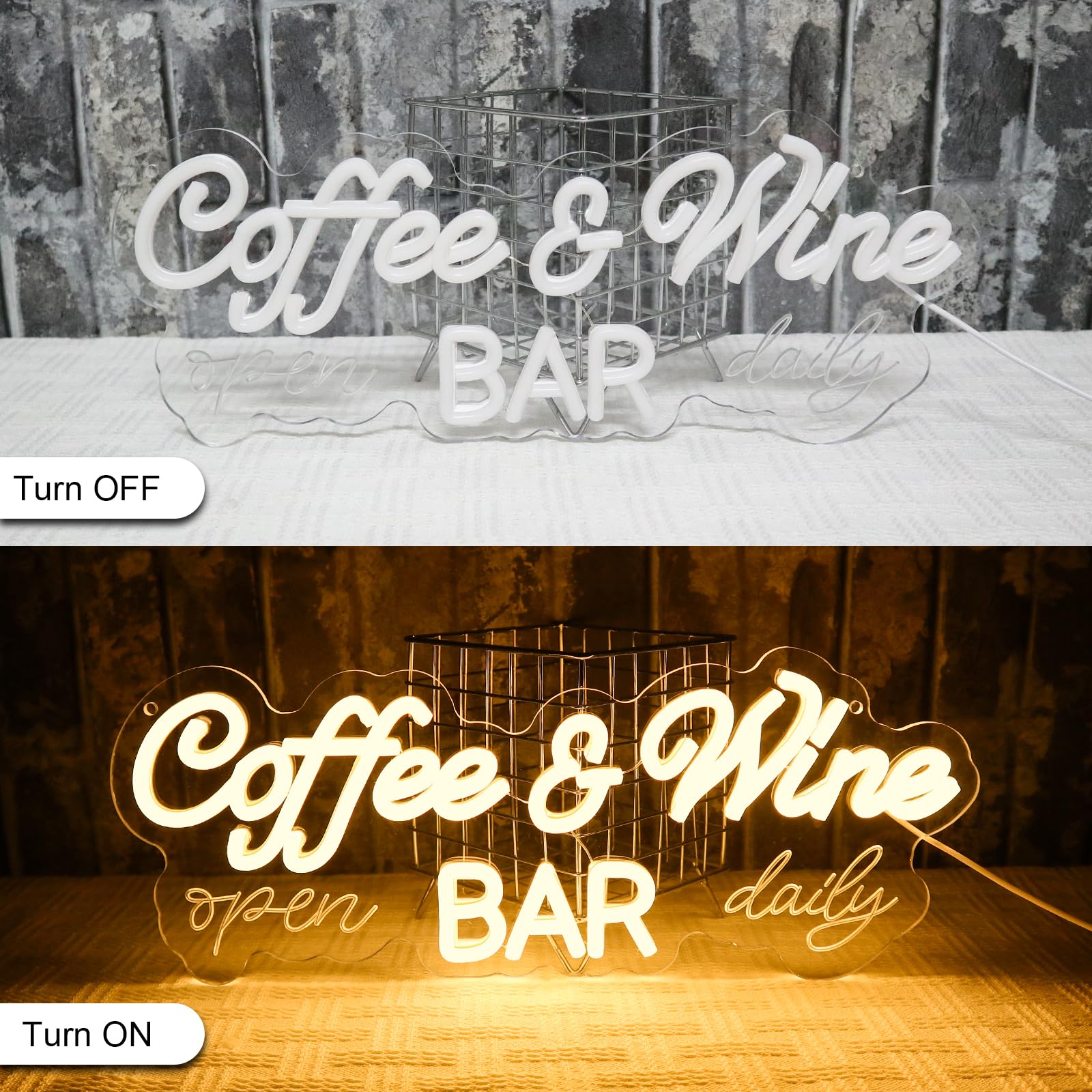 Cartel de neón para café y vino, señal de neón LED para pared, esquina de café, letrero LED USB para cafetería, bar, dormitorio, club, negocios, hogar, cocina, pub, fiesta, decoración